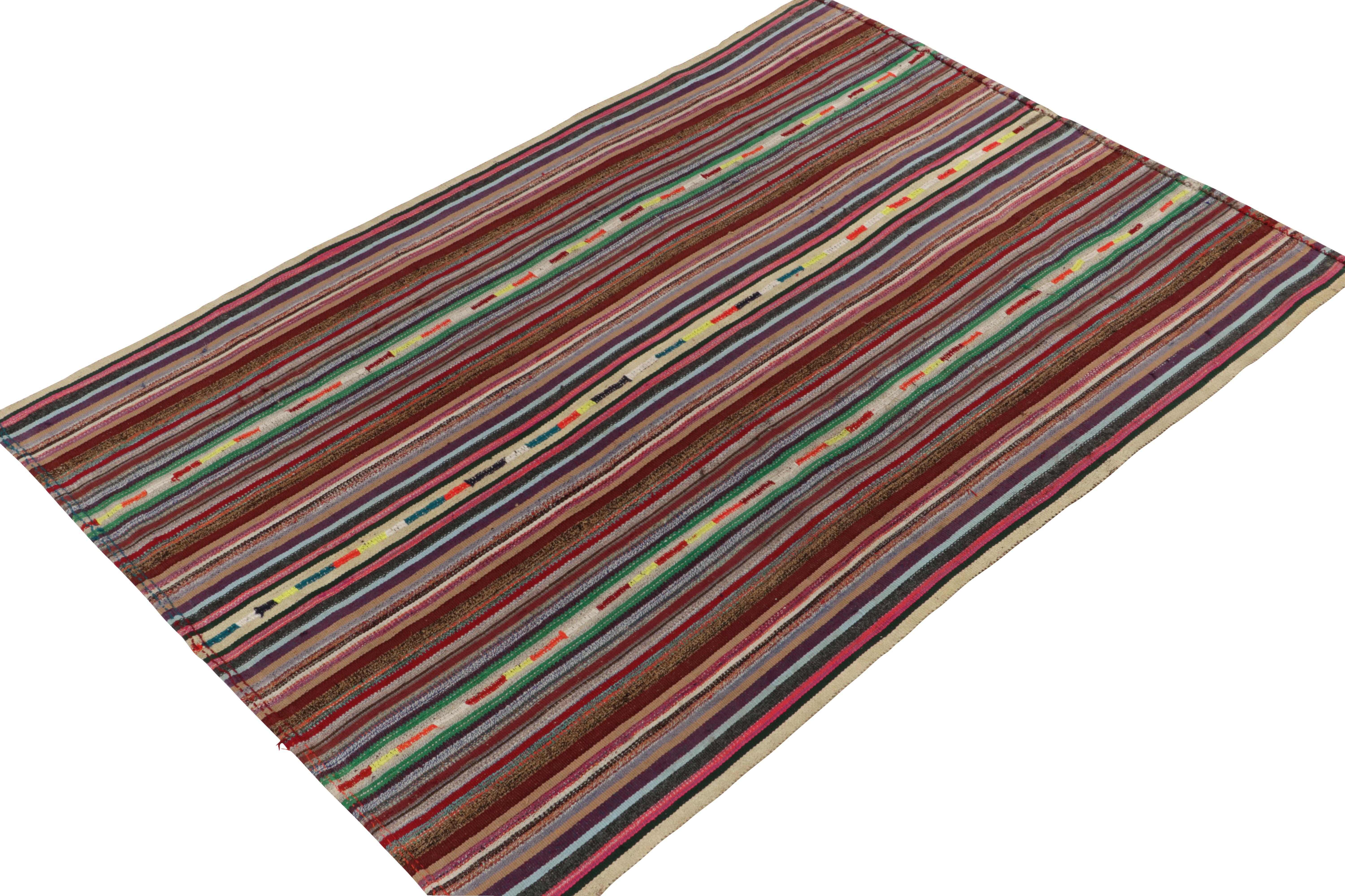 Mid-Century Modern 1950s Vintage Chaput Kilim in Multicolor Stripe Patterns by Rug & Kilim For Sale