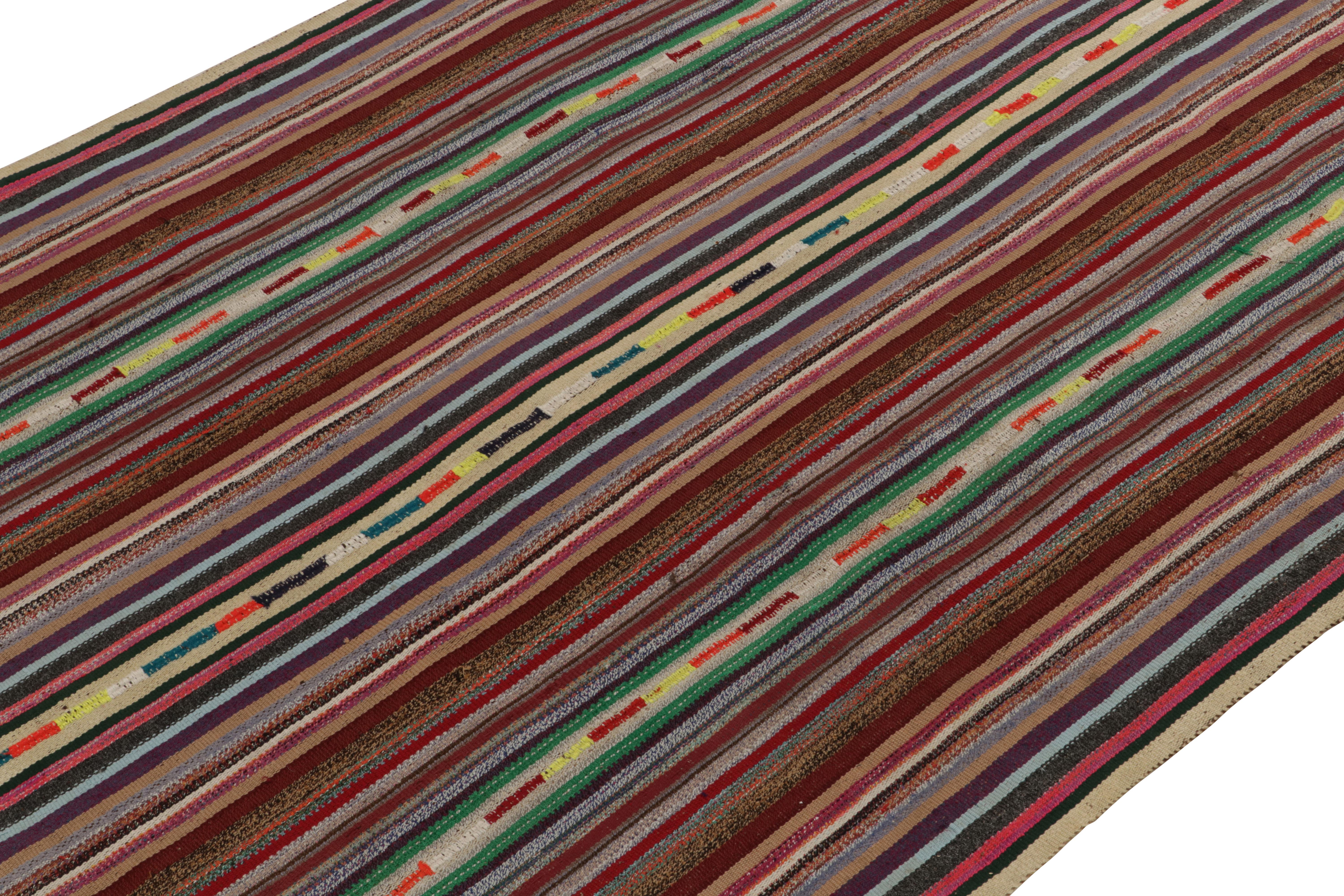 Turkish 1950s Vintage Chaput Kilim in Multicolor Stripe Patterns by Rug & Kilim For Sale