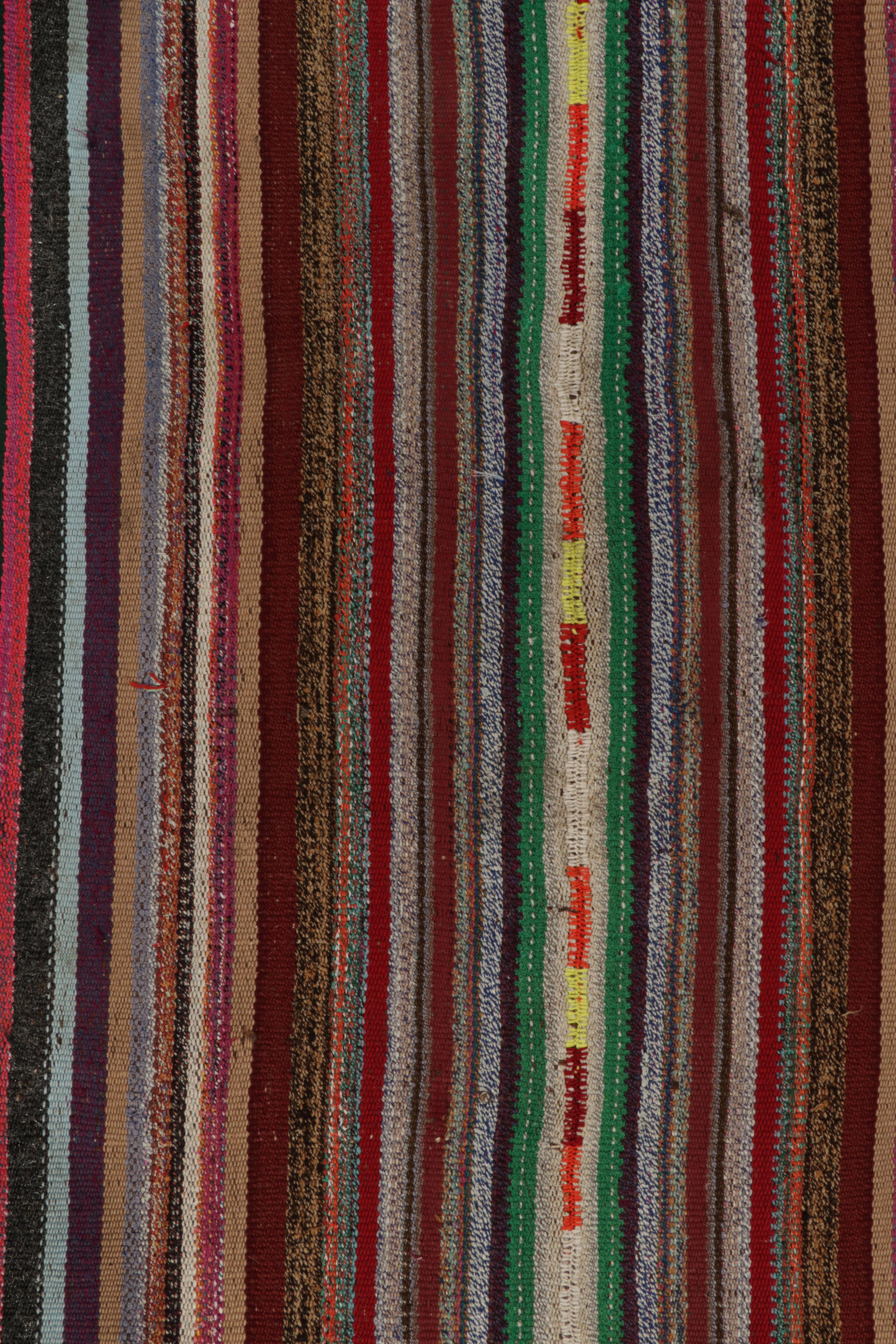 Hand-Knotted 1950s Vintage Chaput Kilim in Multicolor Stripe Patterns by Rug & Kilim For Sale