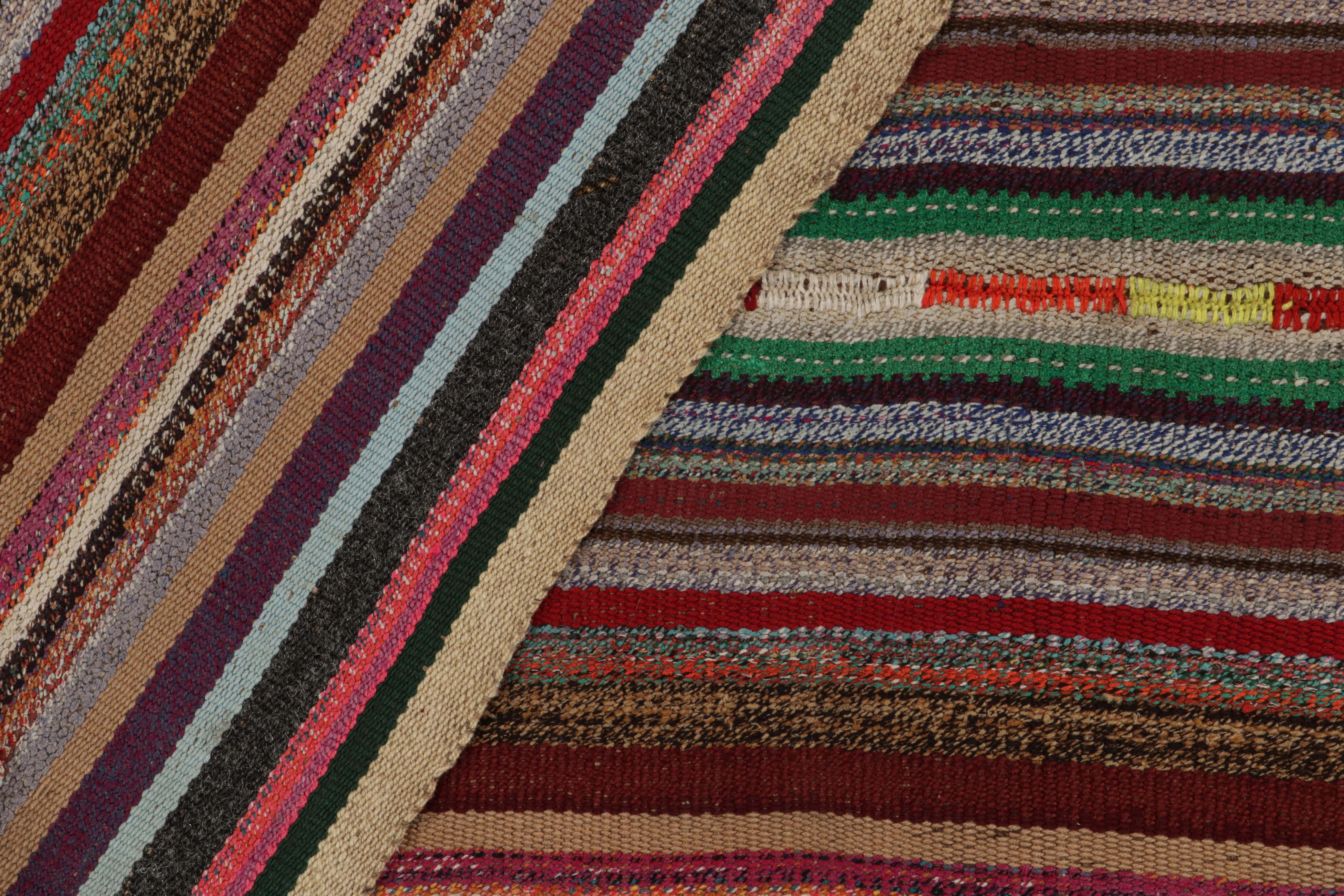 1950s Vintage Chaput Kilim in Multicolor Stripe Patterns by Rug & Kilim In Good Condition For Sale In Long Island City, NY