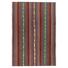 1950s Retro Chaput Kilim in Multicolor Stripe Patterns by Rug & Kilim