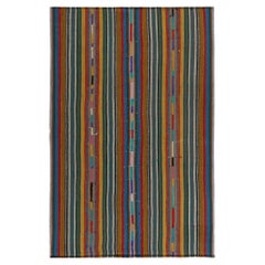 1950s Vintage Kilim in Multicolor Striped Patterns, Polychromatic by Rug & Kilim