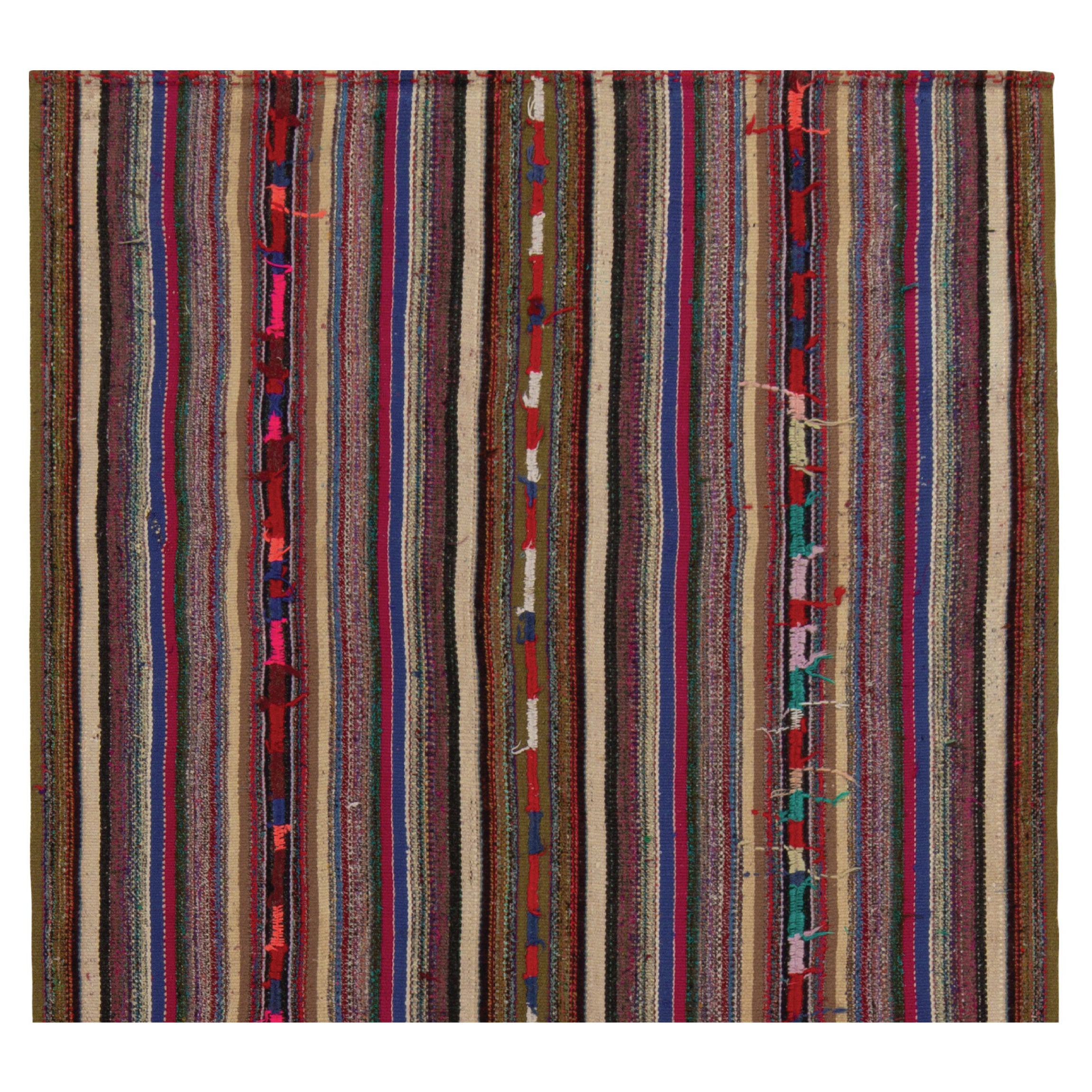 1950er Vintage Chaput Kilim in mehrfarbigen Streifenmustern von Rug & Kilim im Angebot