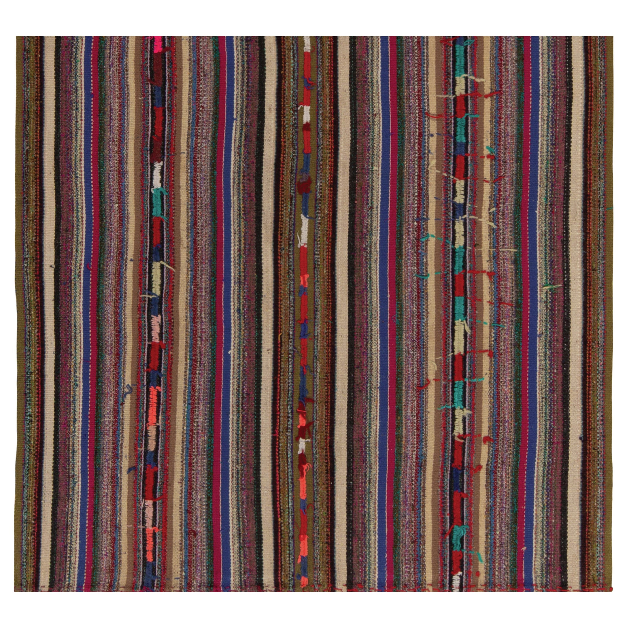 1950er Vintage Chaput Kilim in mehrfarbigen Streifenmustern von Rug & Kilim