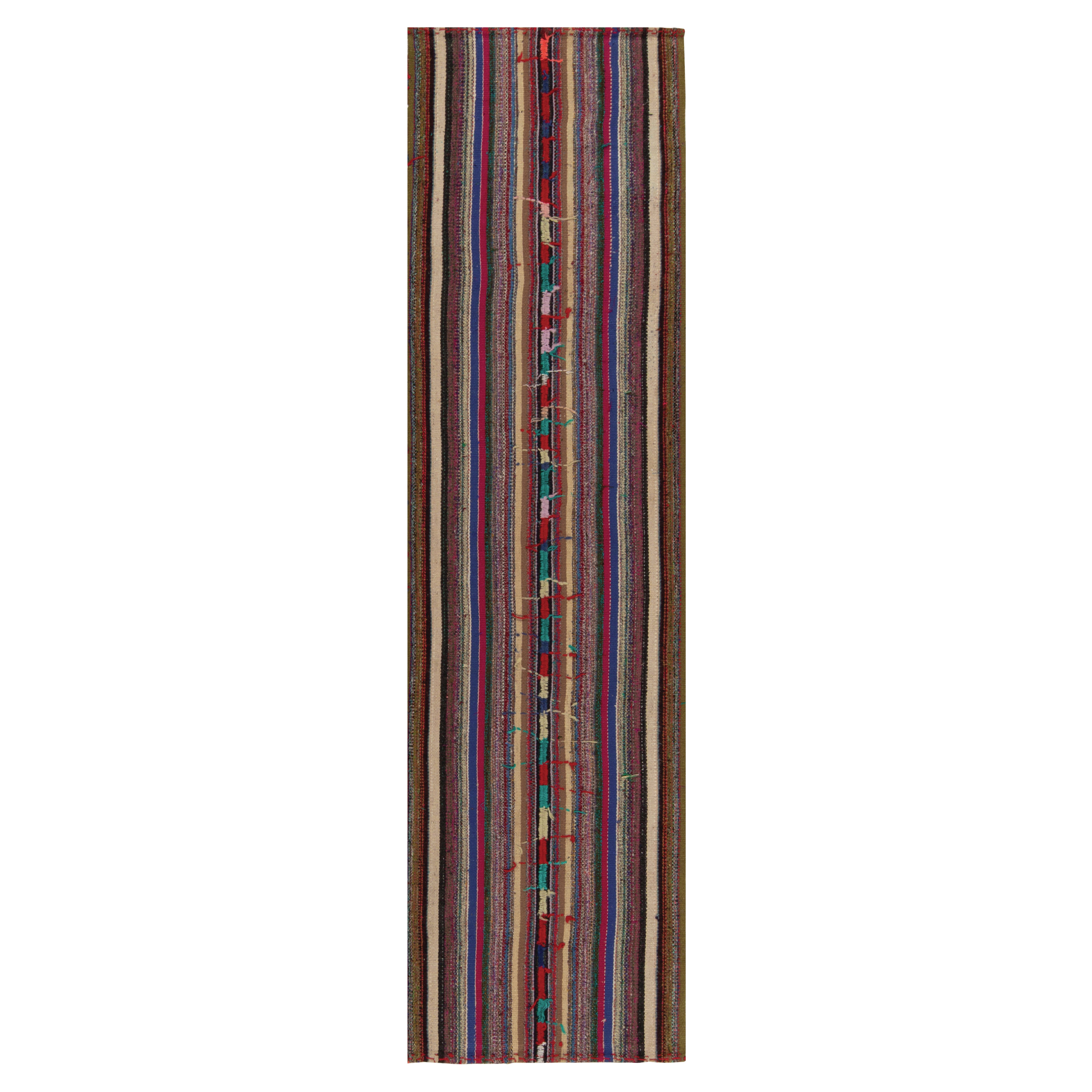 1950er Vintage Chaput Kilim in mehrfarbigen Streifenmustern von Rug & Kilim