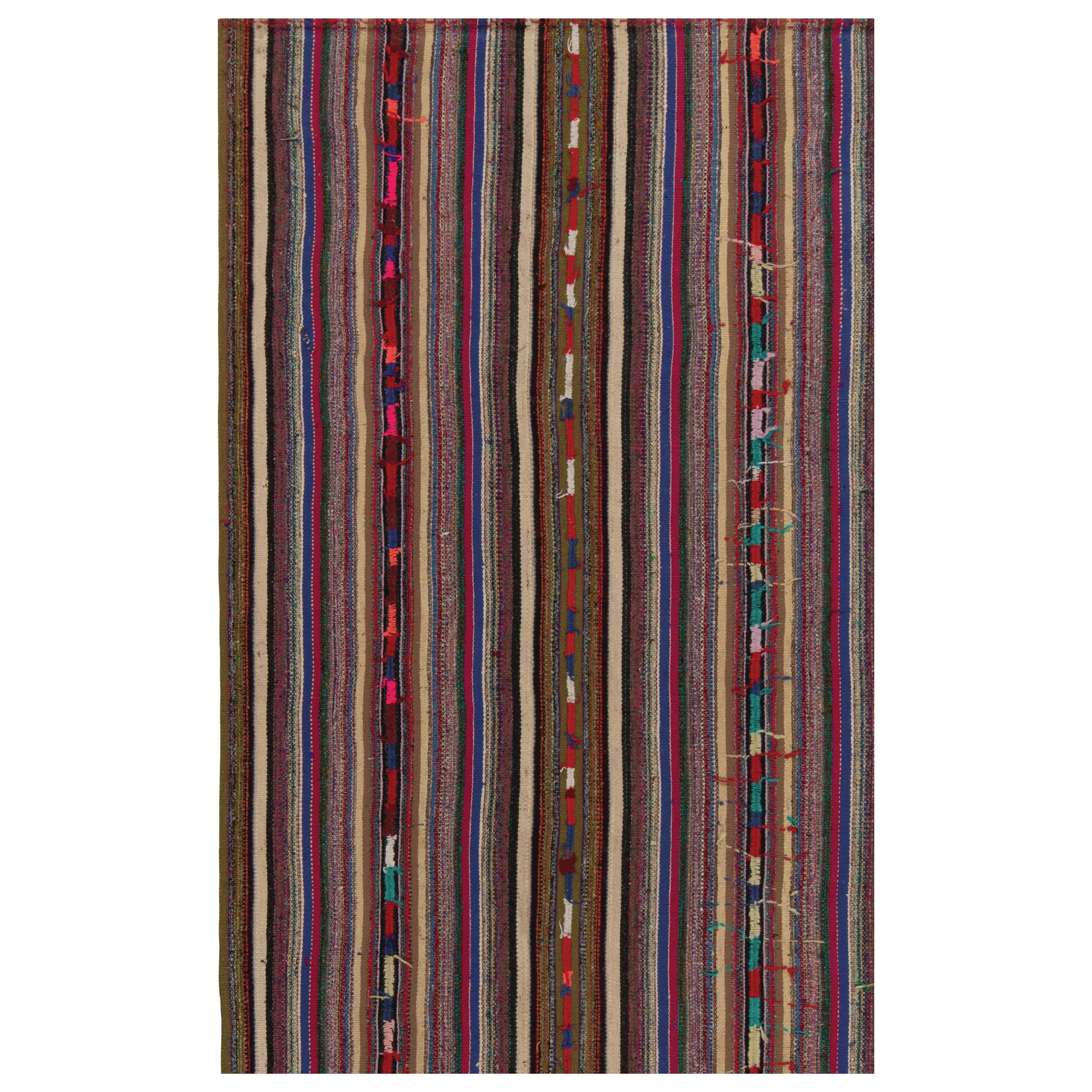 1950er Vintage Chaput Kilim in mehrfarbigen Streifenmustern von Rug & Kilim