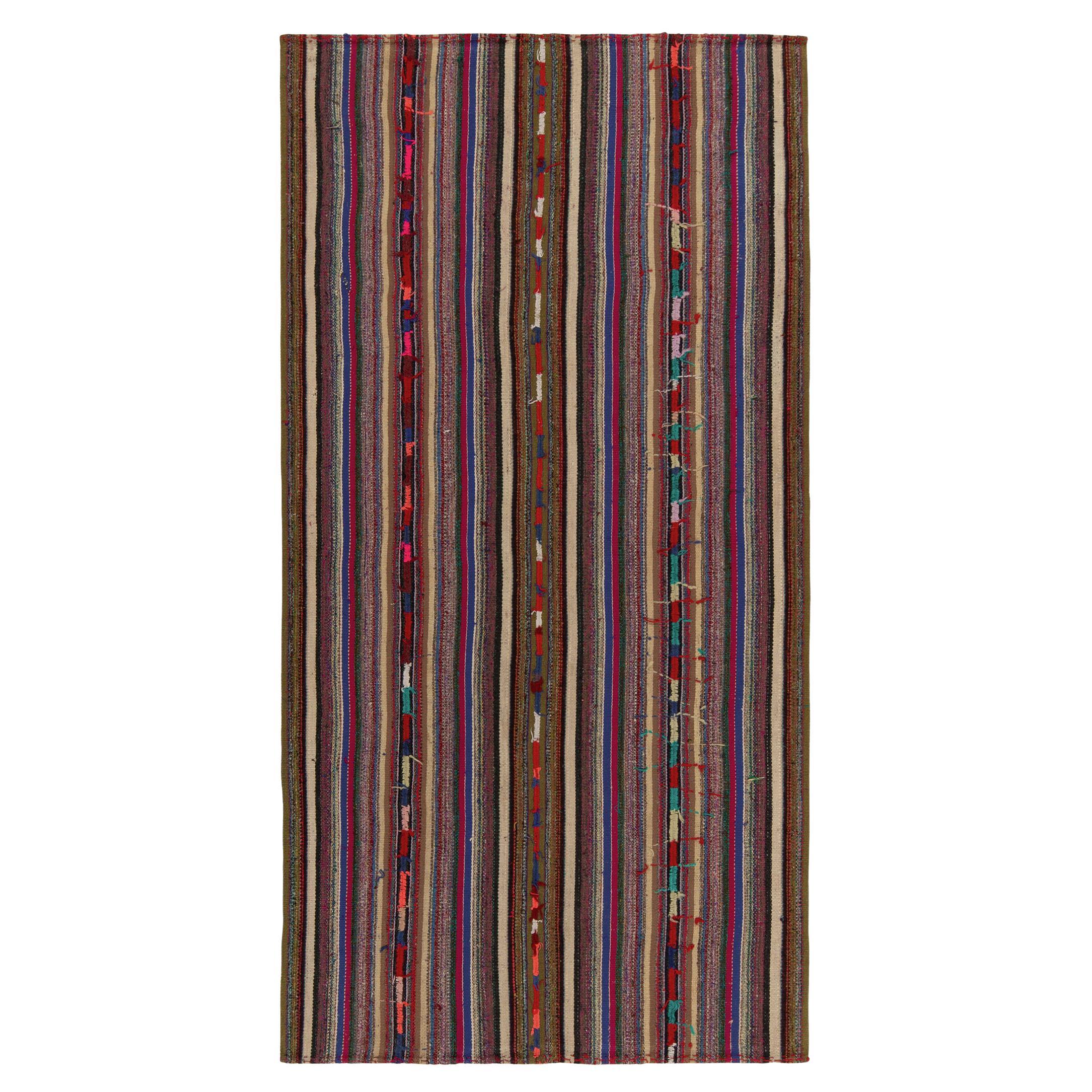 1950s Vintage Chaput Kilim in Multicolor Striped Patterns by Rug & Kilim