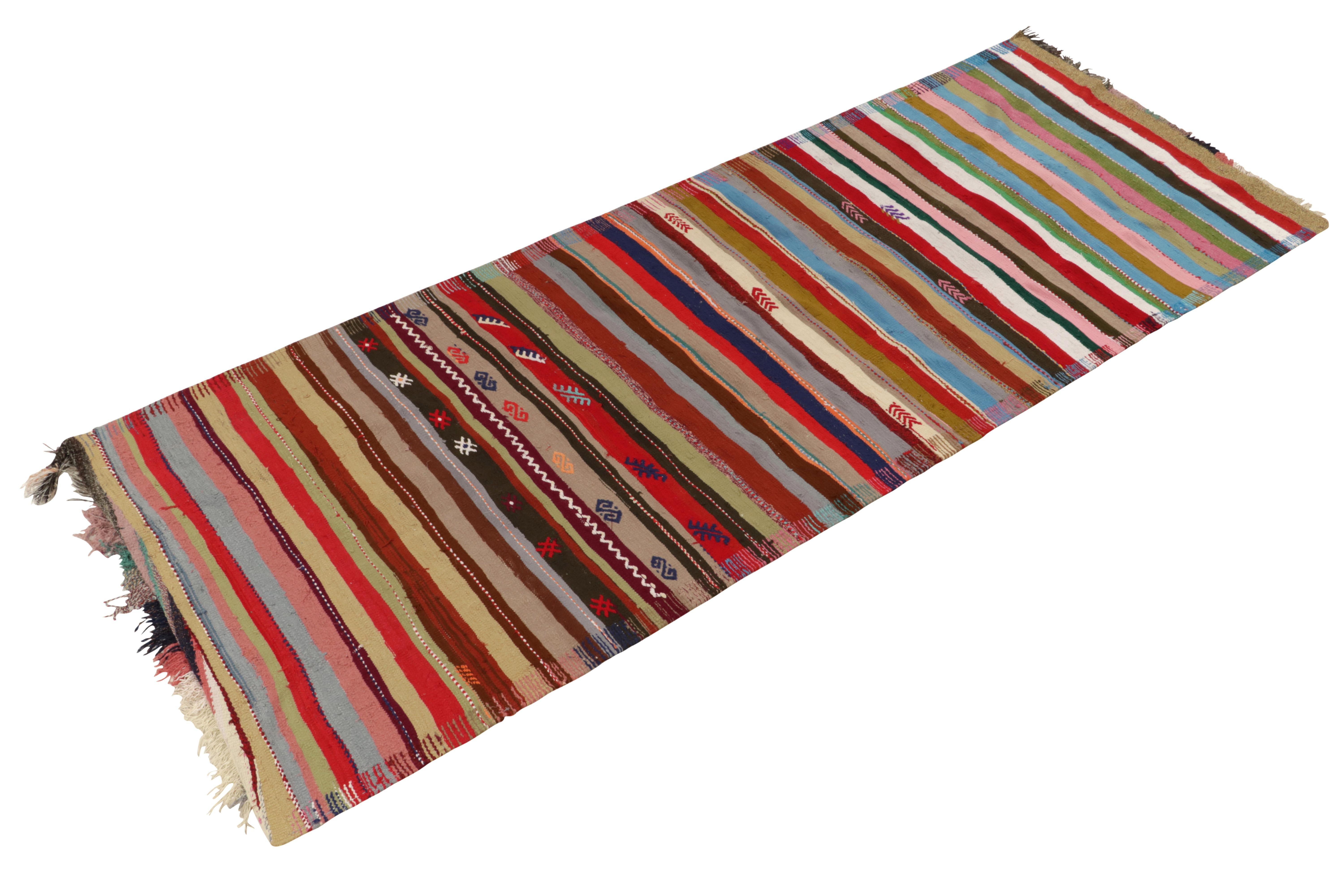 Turkish 1950s Vintage Chaput Kilim in Rainbow Stripes, Geometric Rug by Rug & Kilim For Sale