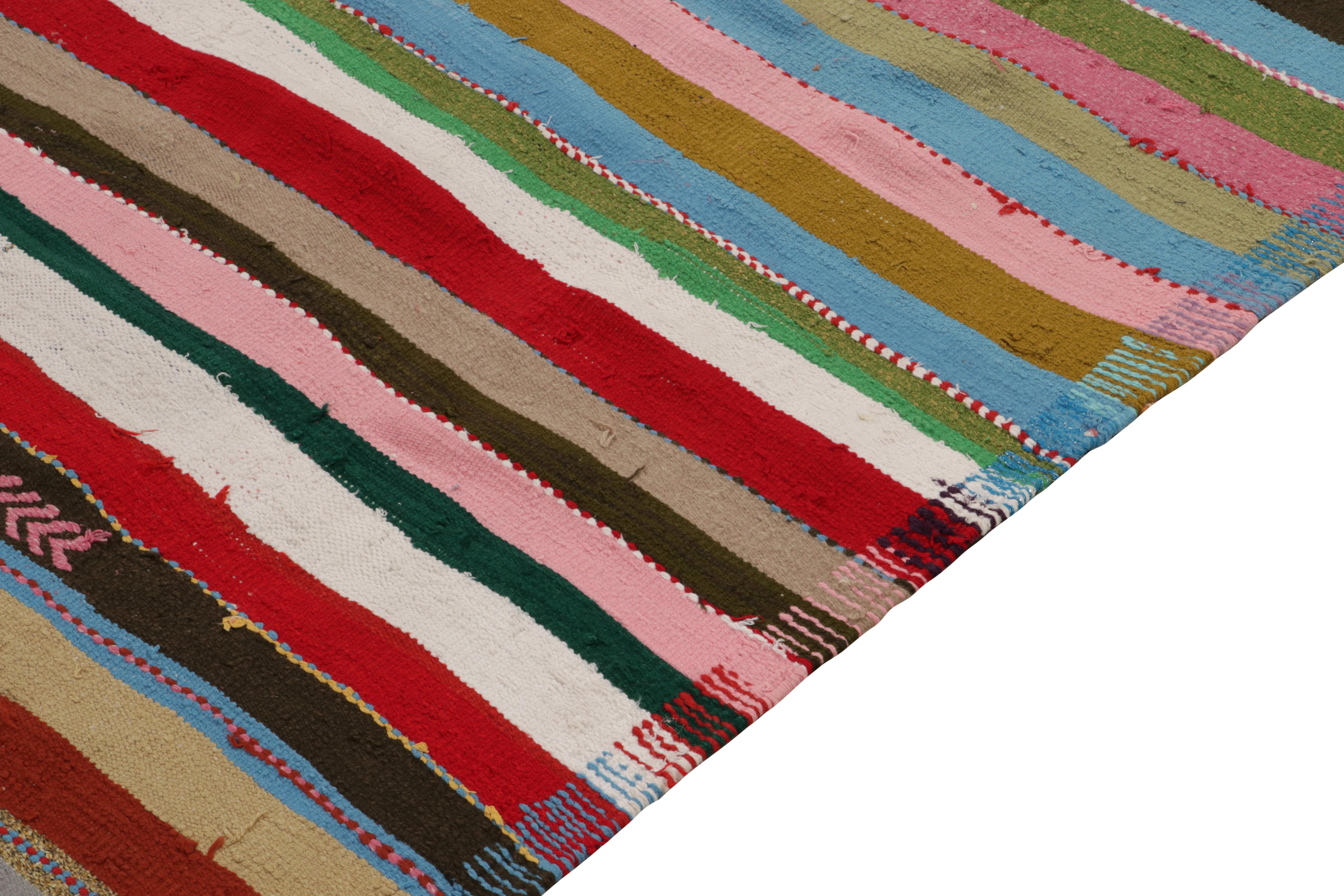 Hand-Knotted 1950s Vintage Chaput Kilim in Rainbow Stripes, Geometric Rug by Rug & Kilim For Sale