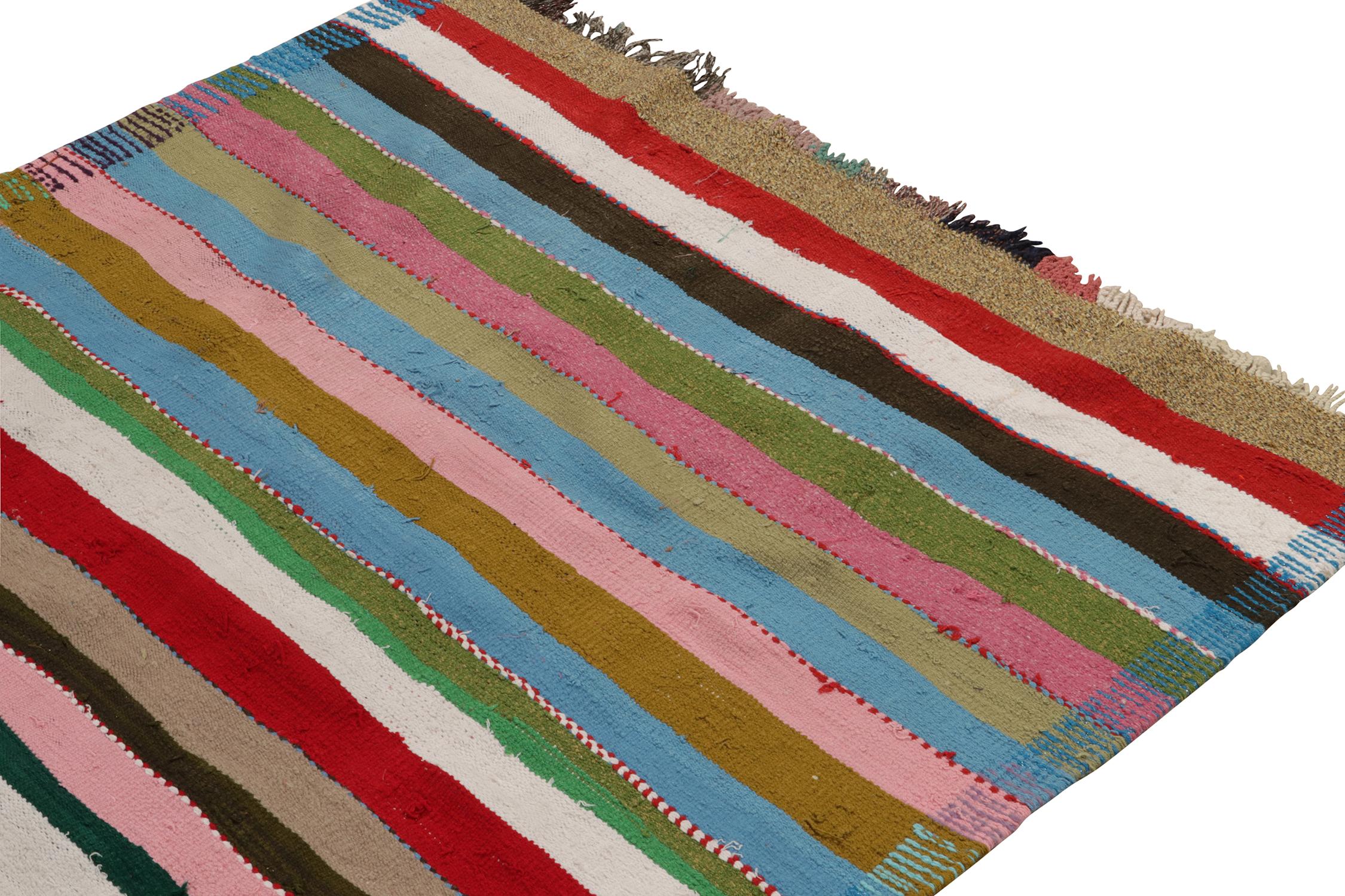1950s Vintage Chaput Kilim in Rainbow Stripes, Geometric Rug by Rug & Kilim In Good Condition For Sale In Long Island City, NY
