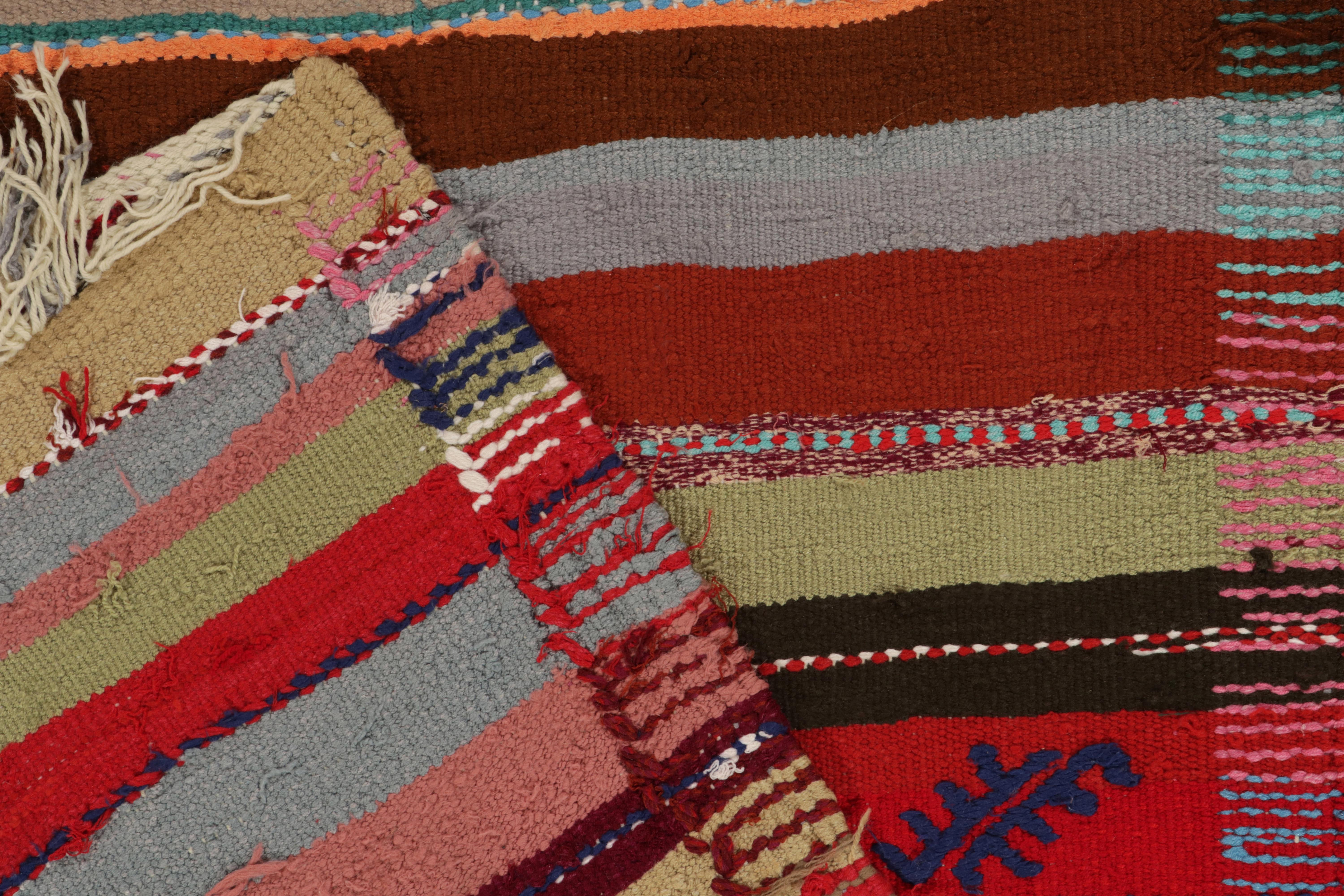 Wool 1950s Vintage Chaput Kilim in Rainbow Stripes, Geometric Rug by Rug & Kilim For Sale