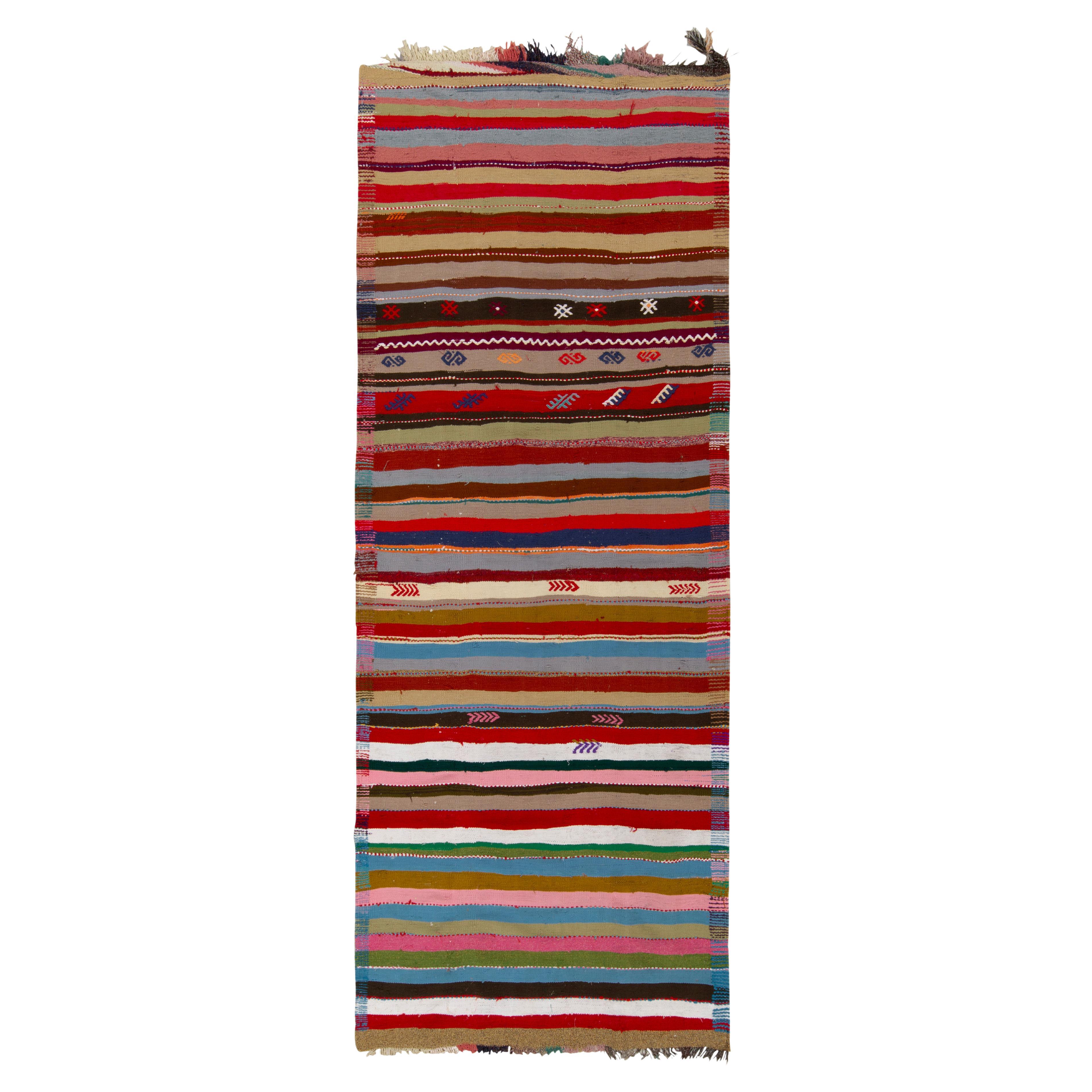 1950s Vintage Chaput Kilim in Rainbow Stripes, Geometric Rug by Rug & Kilim For Sale