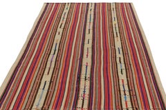 1950s Vintage Kilim in Red, Beige-Brown Multicolor Stripe Pattern by Rug & Kilim