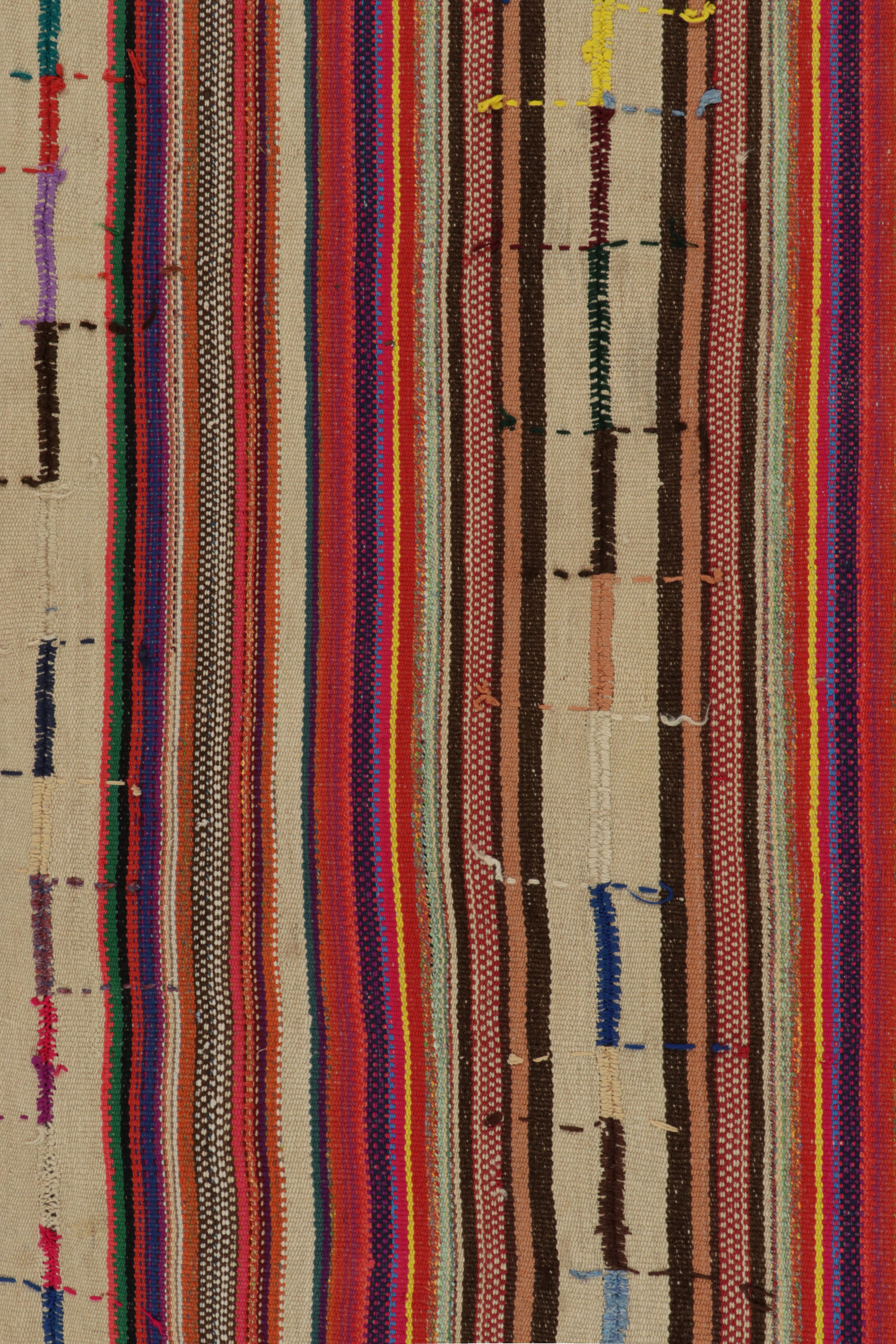 1950s Vintage Kilim in Red, Beige-Brown Multicolor Stripe Pattern by Rug & Kilim In Good Condition For Sale In Long Island City, NY