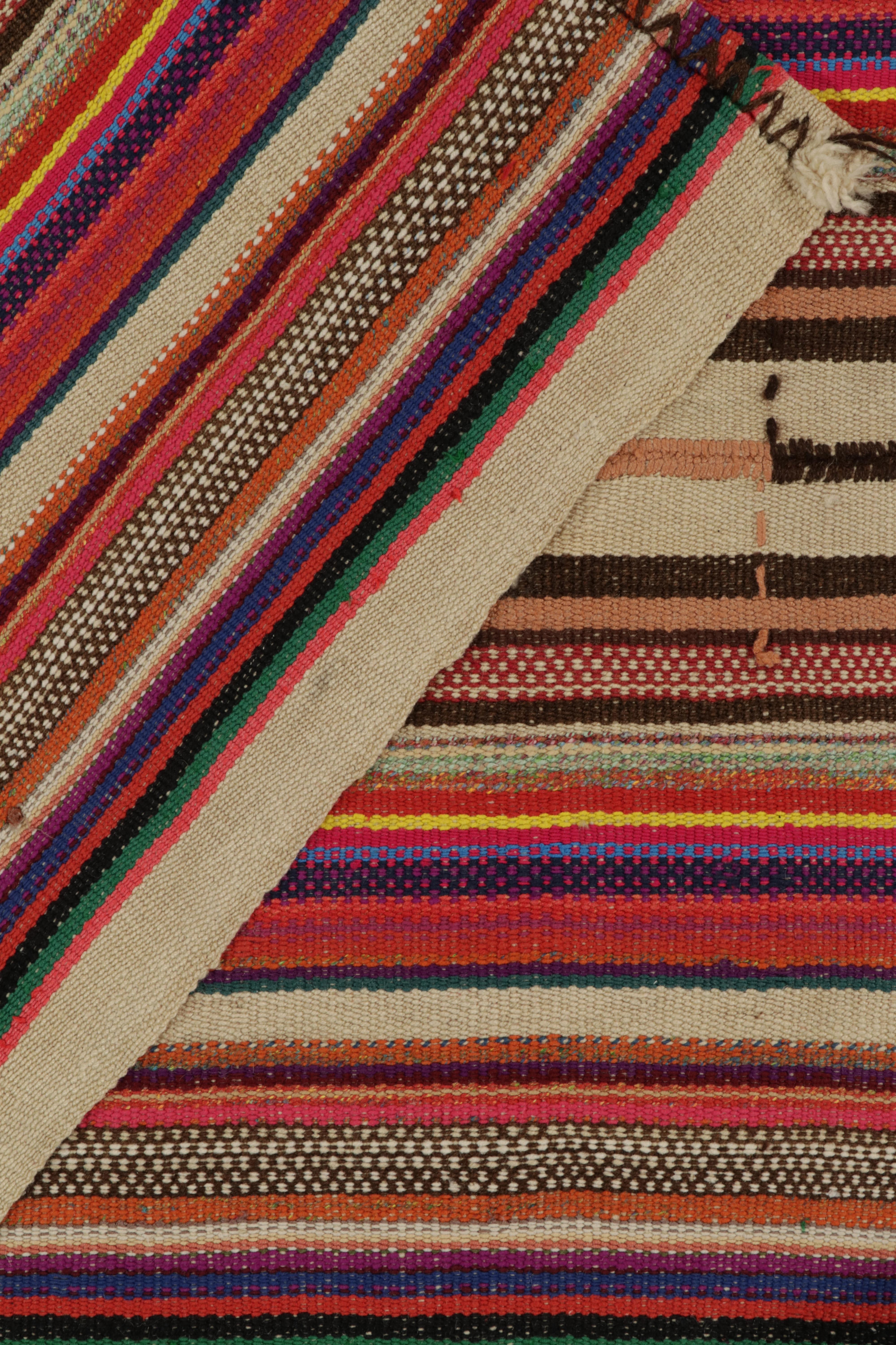 Mid-20th Century 1950s Vintage Kilim in Red, Beige-Brown Multicolor Stripe Pattern by Rug & Kilim For Sale