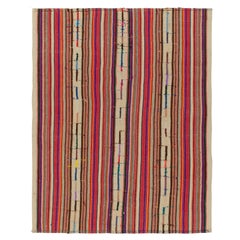 1950s Vintage Kilim in Red, Beige-Brown Multicolor Stripe Pattern by Rug & Kilim