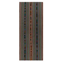 1950s Vintage Kilim Rug in Brown, Blue Stripe Gradient Patterns by Rug & Kilim