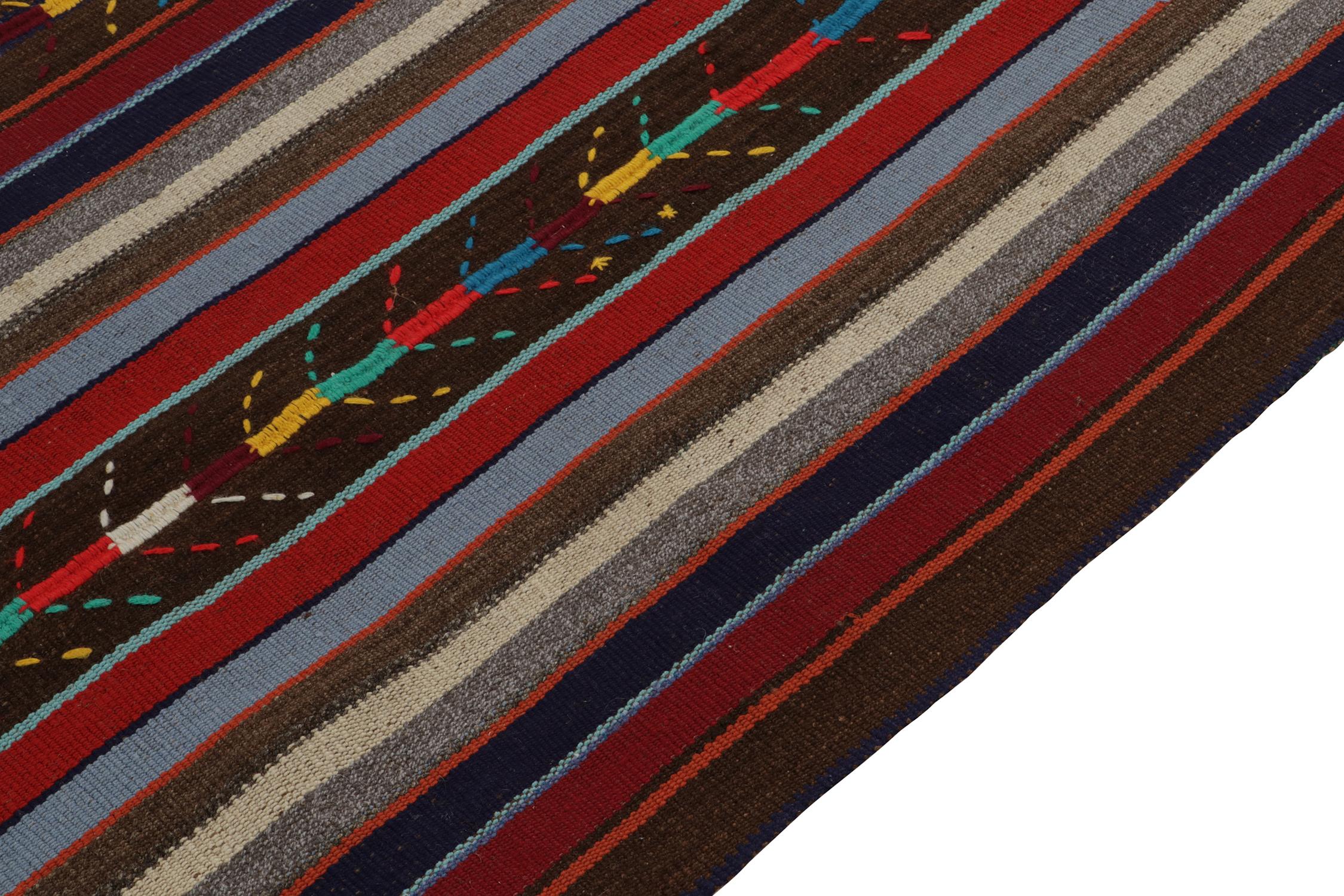 Turkish 1950s Vintage Chaput Kilim Rug in Brown, Red, Multicolor Stripes by Rug & Kilim For Sale