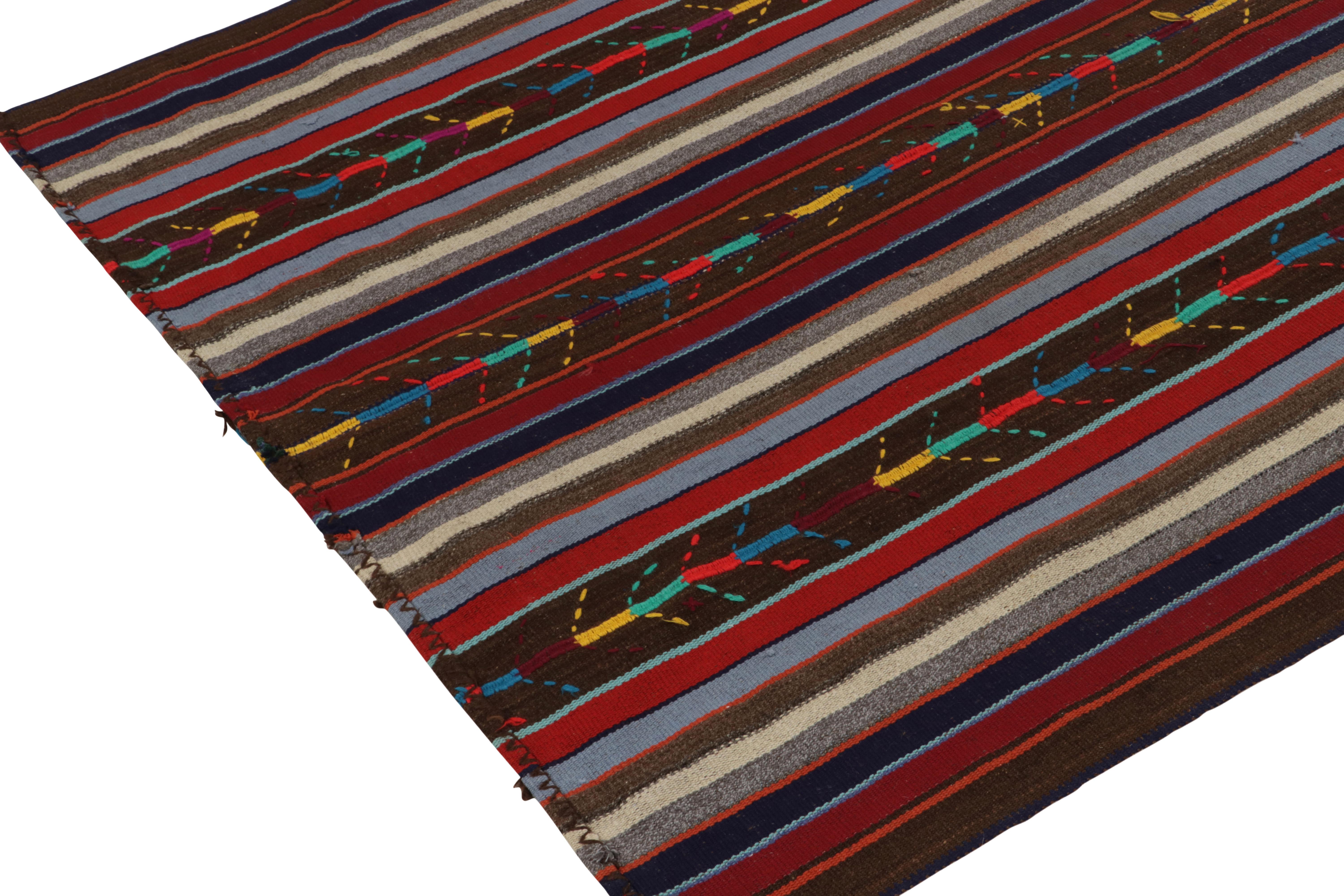 Hand-Knotted 1950s Vintage Chaput Kilim Rug in Brown, Red, Multicolor Stripes by Rug & Kilim For Sale