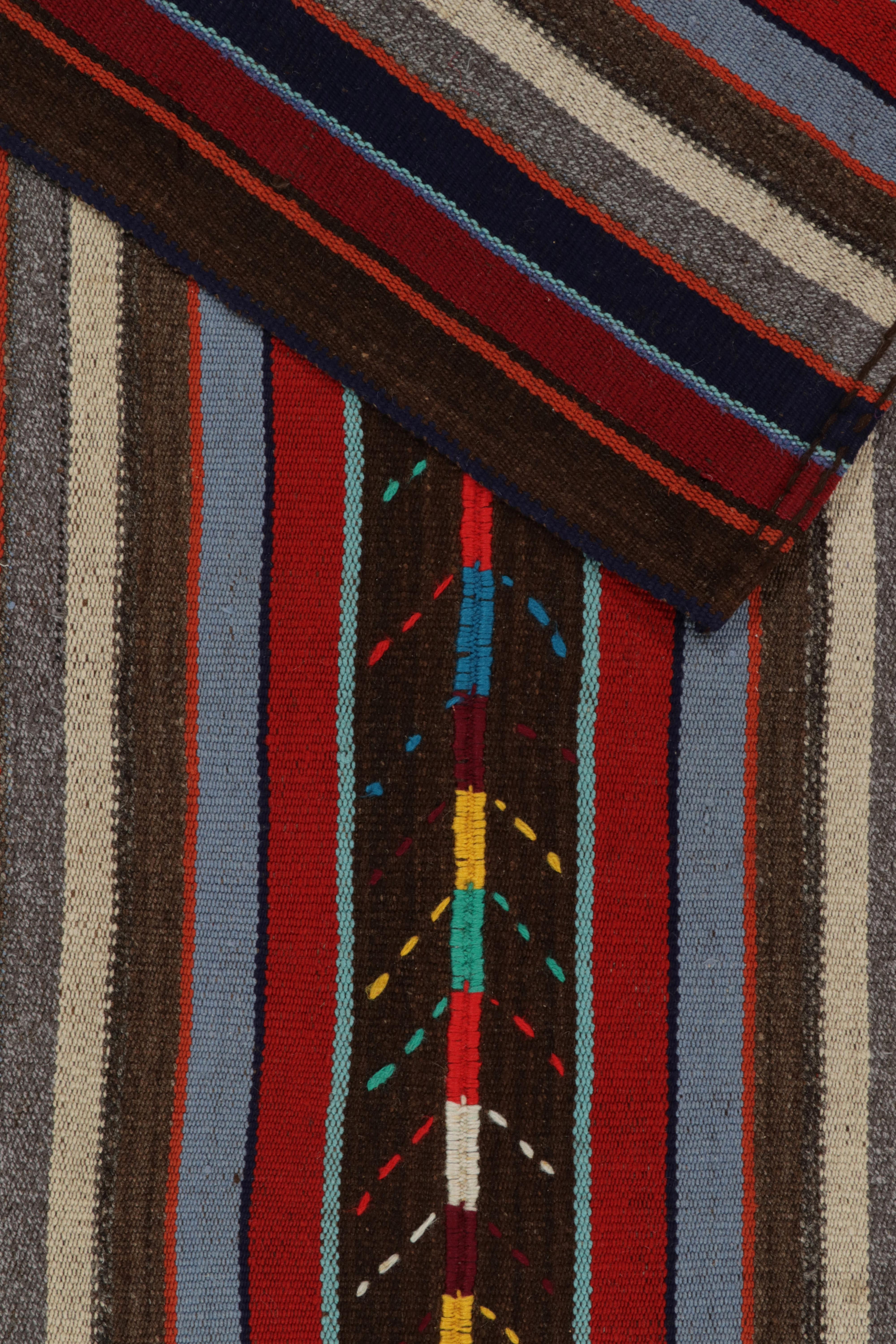 1950s Vintage Chaput Kilim Rug in Brown, Red, Multicolor Stripes by Rug & Kilim In Good Condition For Sale In Long Island City, NY