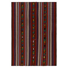 1950s Vintage Chaput Kilim Rug in Brown, Red, Multicolor Stripes by Rug & Kilim