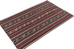 1950s Vintage Chaput Kilim Rug in Brown Multicolor Stripe Pattern by Rug & Kilim