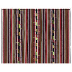 1950er Vintage Chaput Kilim Teppich in Braun Multicolor Streifenmuster von Rug & Kilim