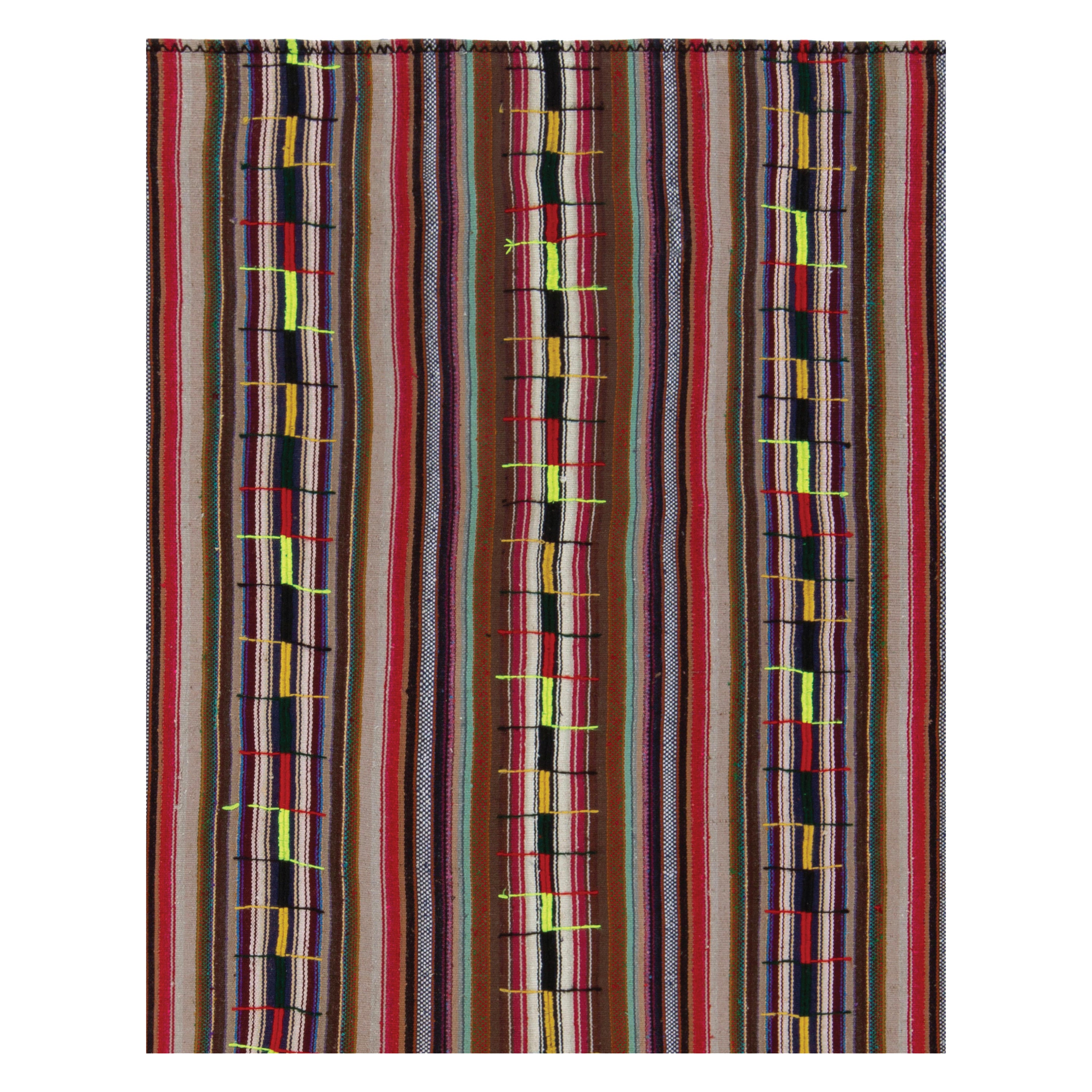 1950er Vintage Chaput Kilim Teppich in Braun Multicolor Streifenmuster von Rug & Kilim