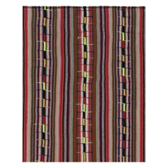 1950s Vintage Chaput Kilim Rug in Brown Multicolor Stripe Pattern by Rug & Kilim