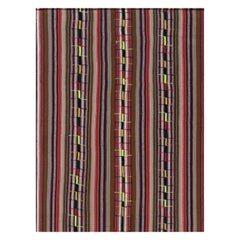 1950s Vintage Chaput Kilim Rug in Brown Multicolor Stripe Pattern by Rug & Kilim