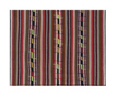 Tappeto Chaput Kilim vintage del 1950 con motivo a strisce marrone e multicolore di Rug & Kilim