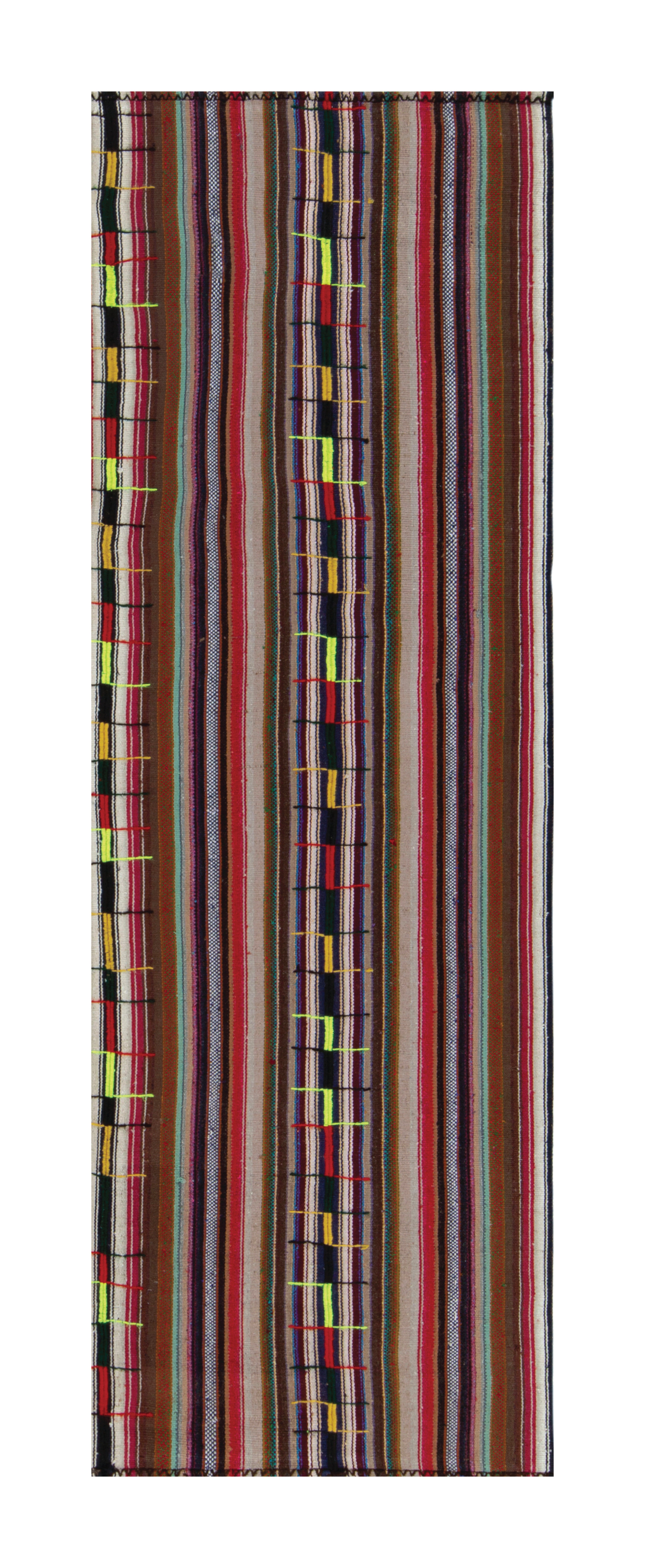 1950er Vintage Chaput Kilim Teppich in Braun Multicolor Streifenmuster von Rug & Kilim