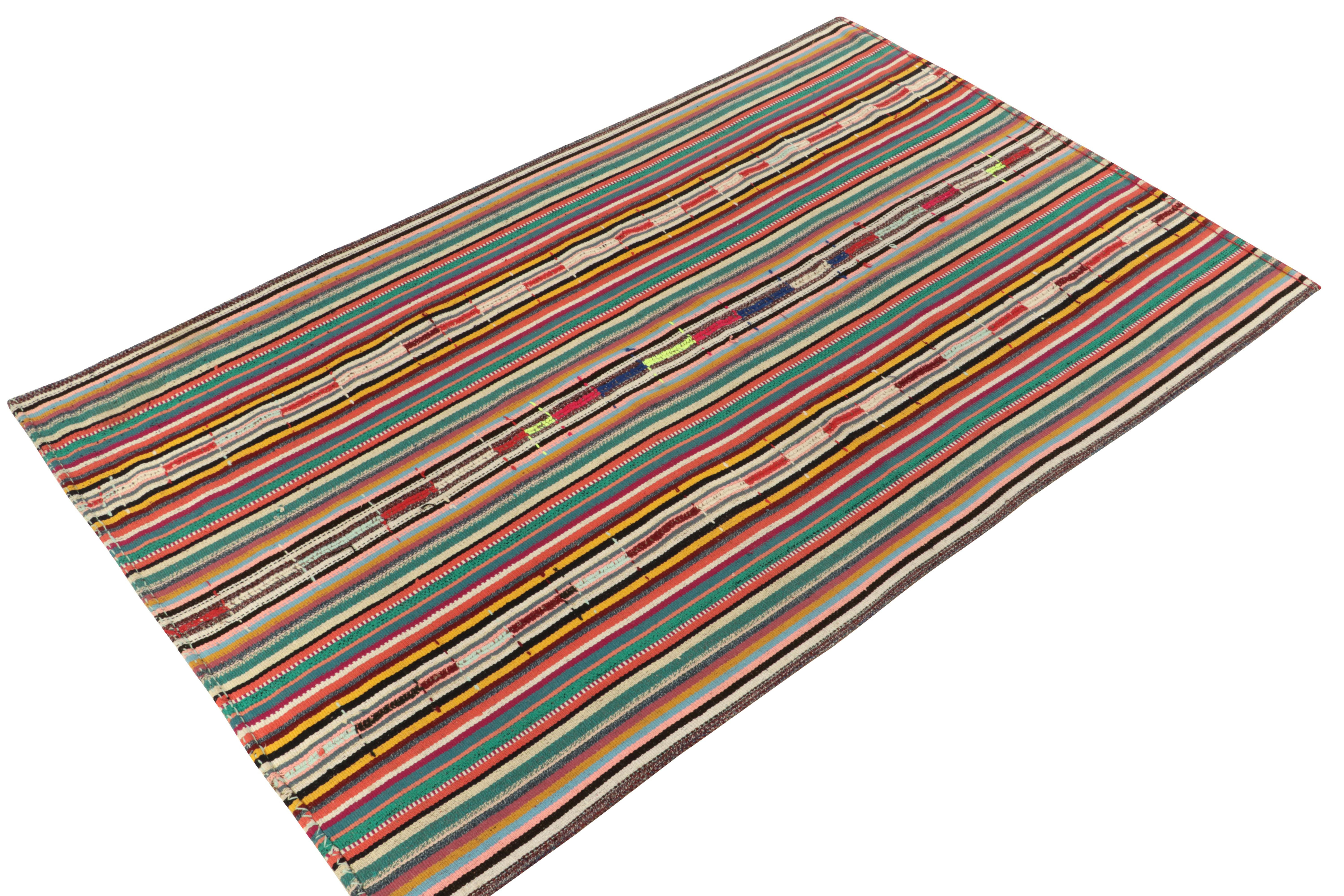 Turkish 1950s Vintage Chaput Kilim Rug, Colorful Stripe Pattern Multihued by Rug & Kilim For Sale