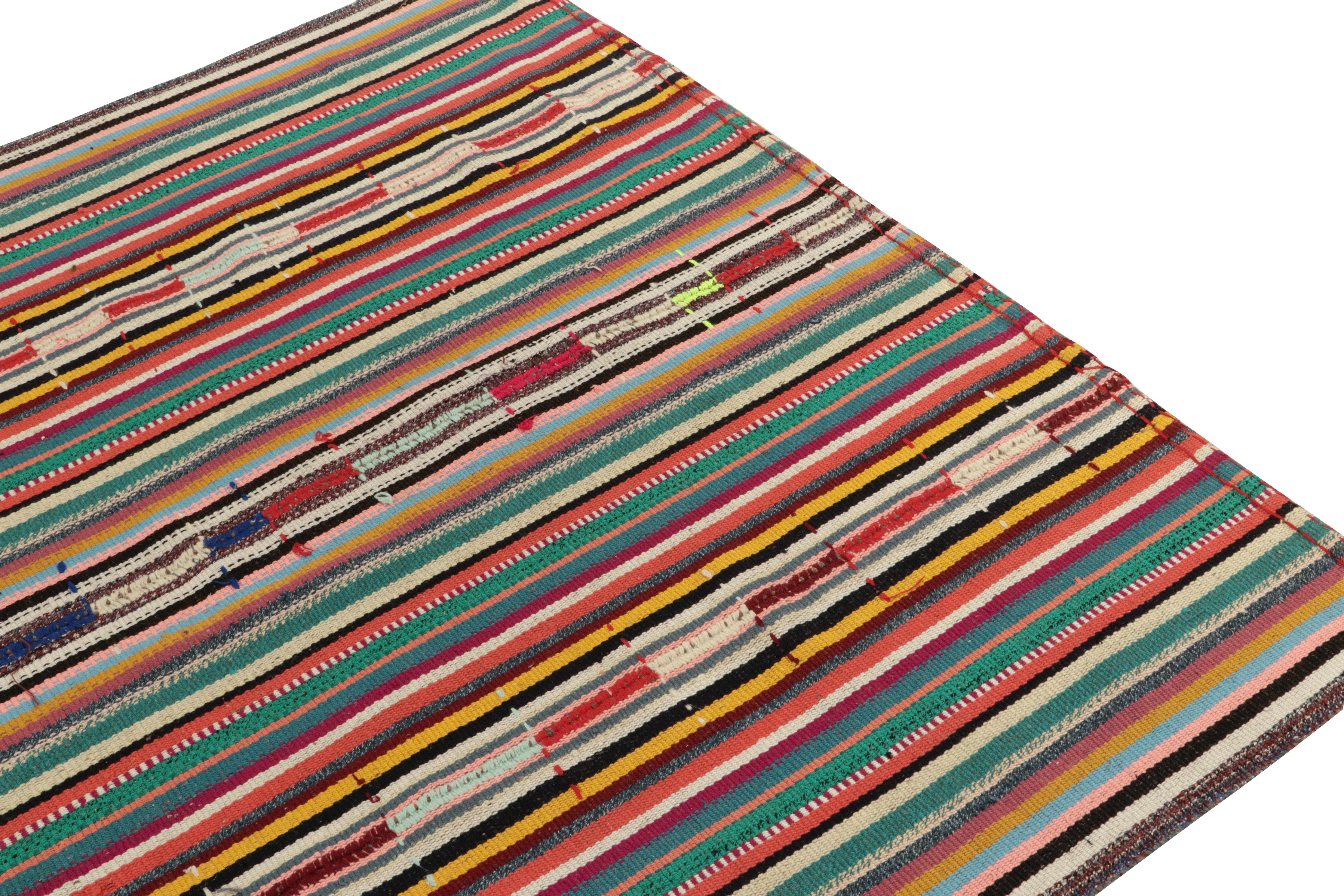 Hand-Knotted 1950s Vintage Chaput Kilim Rug, Colorful Stripe Pattern Multihued by Rug & Kilim For Sale