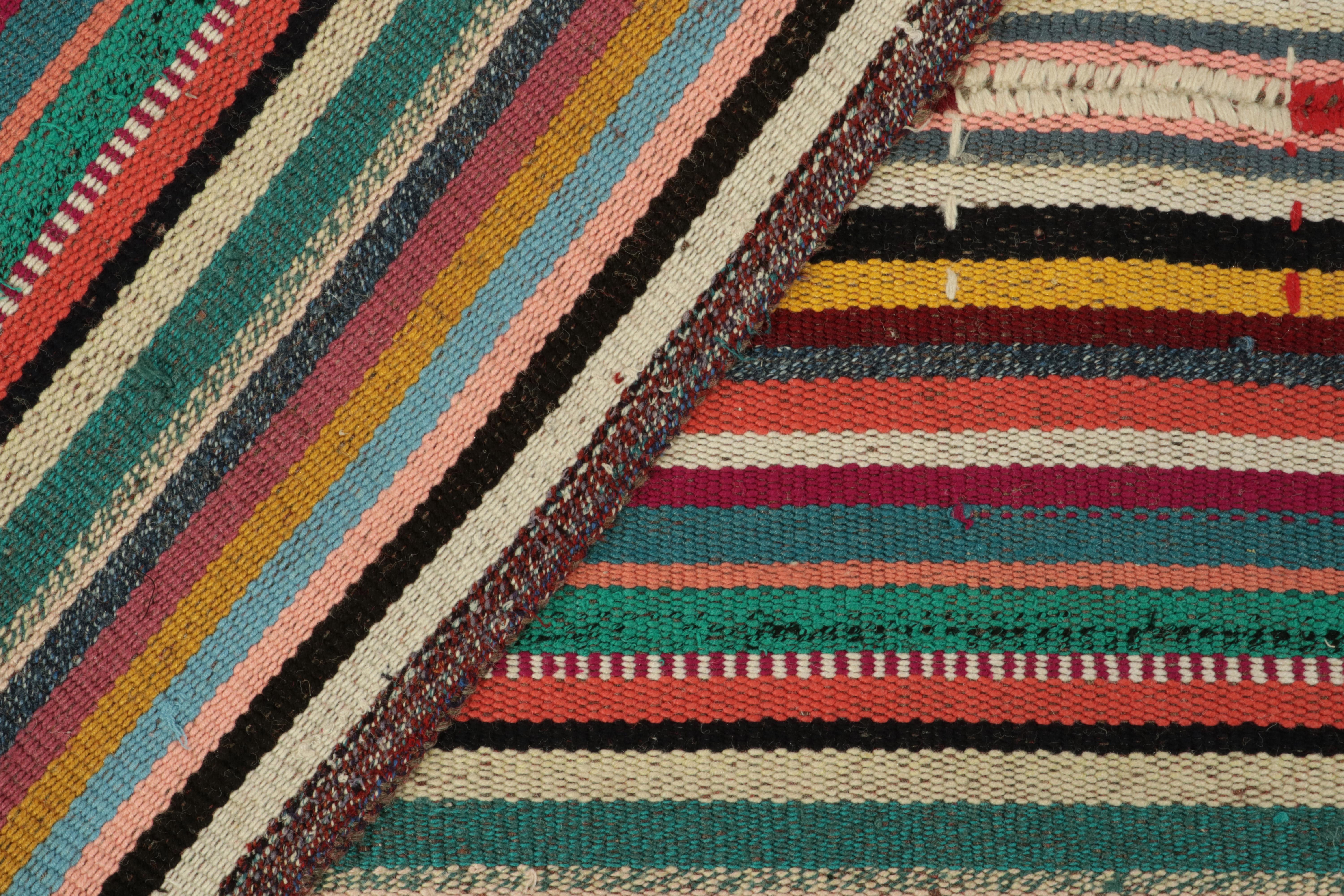 1950s Vintage Chaput Kilim Rug, Colorful Stripe Pattern Multihued by Rug & Kilim In Good Condition For Sale In Long Island City, NY