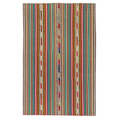 1950s Retro Chaput Kilim Rug, Colorful Stripe Pattern Multihued by Rug & Kilim