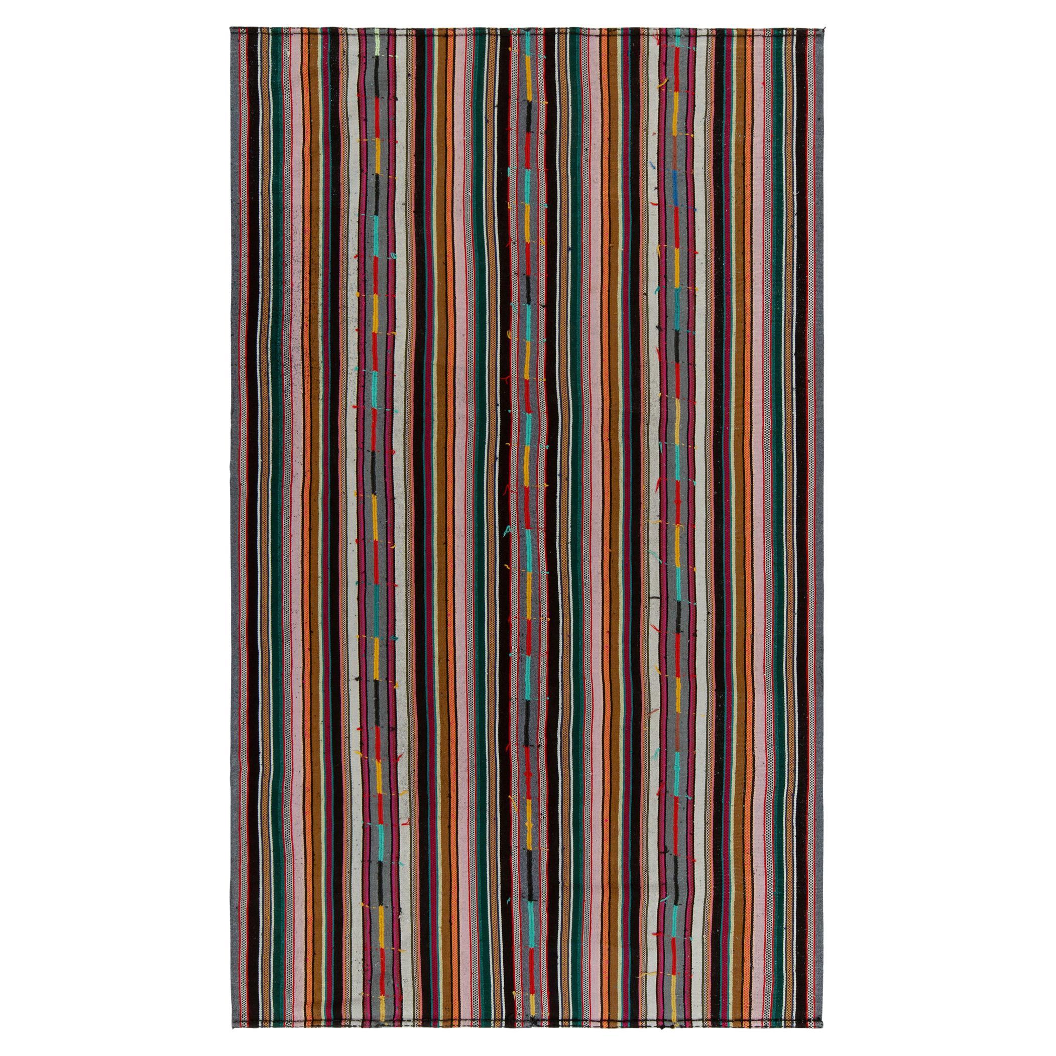1950s Vintage Chaput Kilim Rug in Multicolor Stripe Patterns by Rug & Kilim