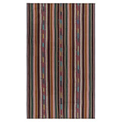 1950s Retro Chaput Kilim Rug in Multicolor Stripe Patterns by Rug & Kilim
