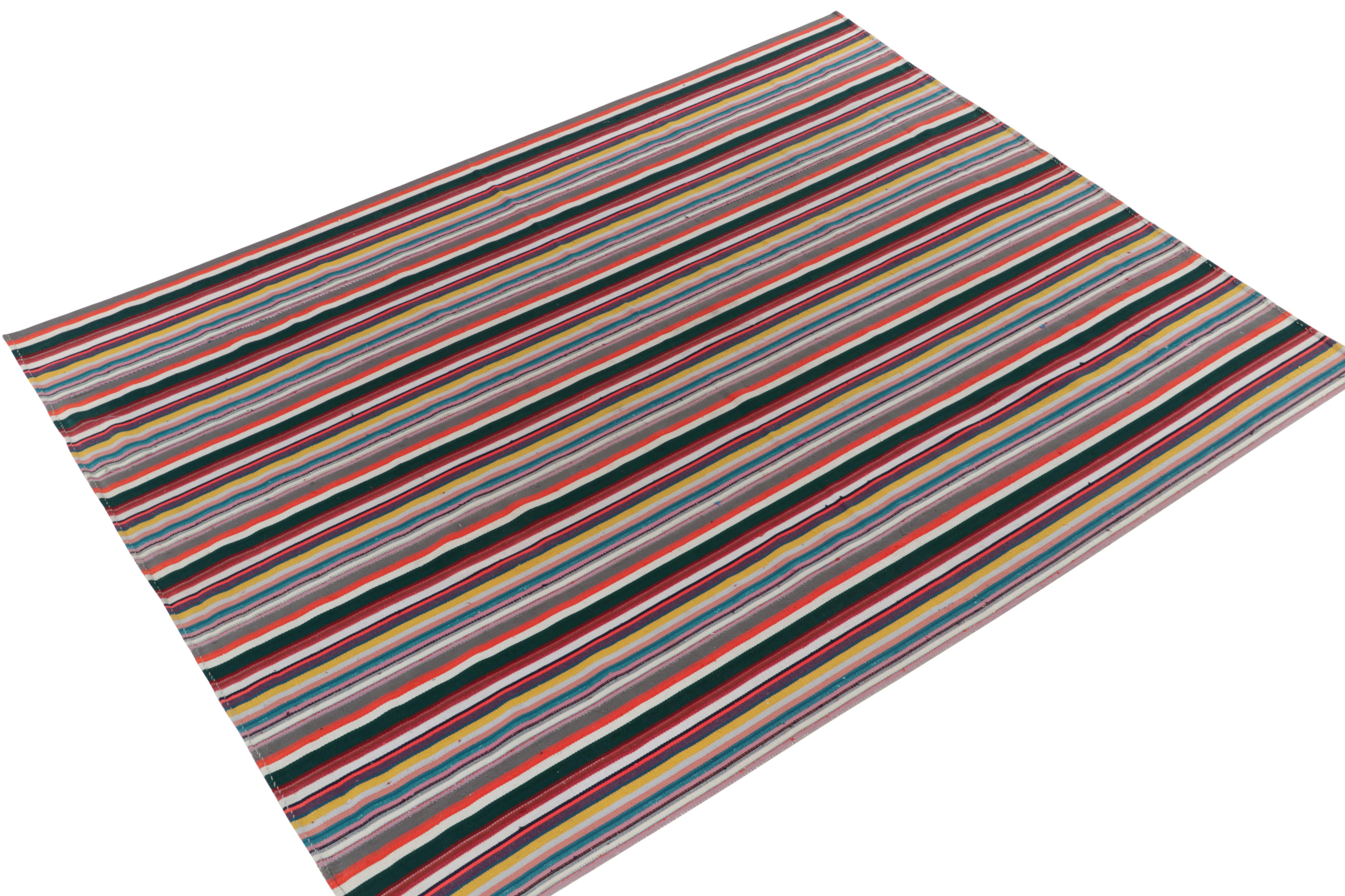 Turkish 1950s Vintage Chaput Kilim Rug in Multicolor Stripe Patterns, by Rug & Kilim For Sale