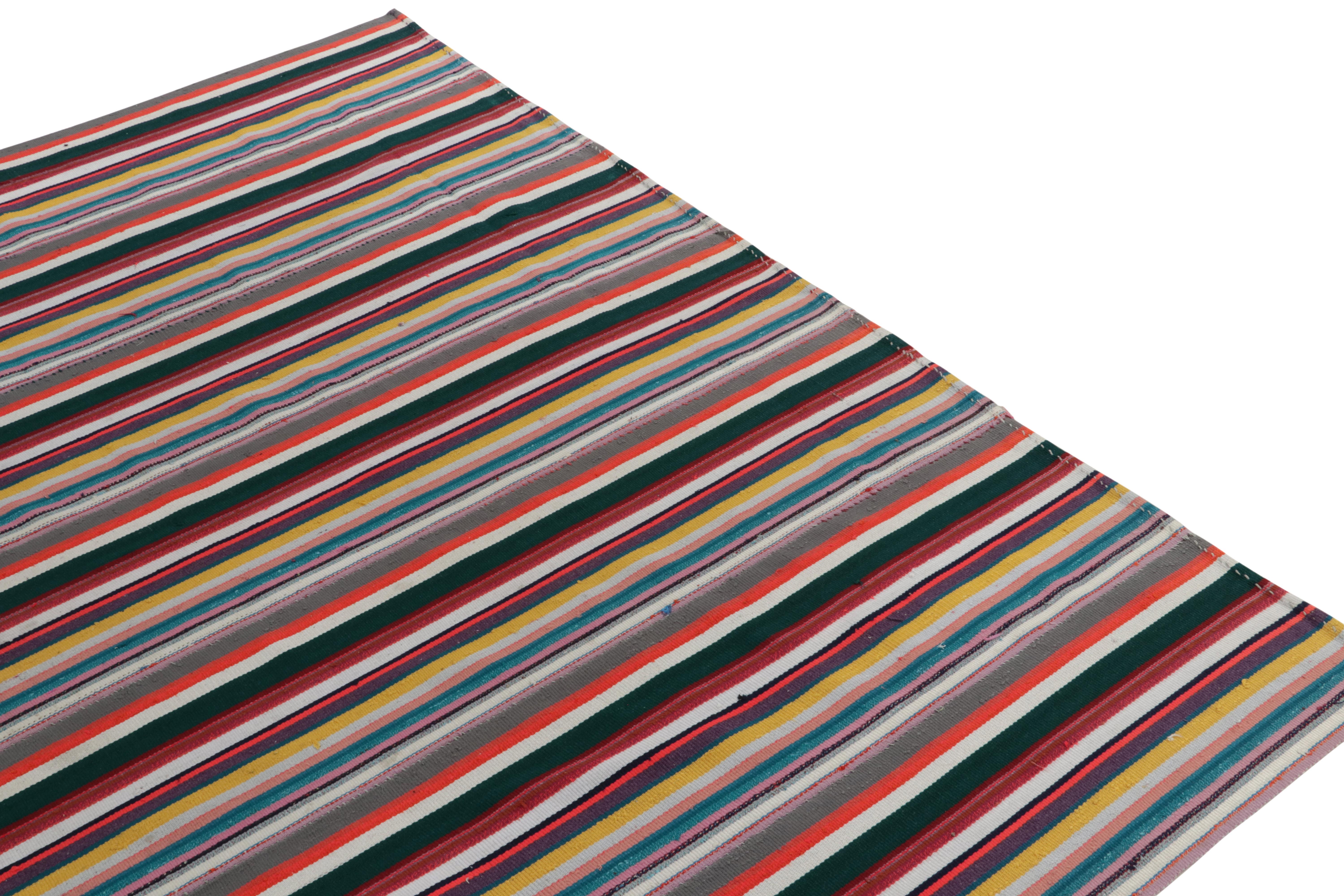 Hand-Knotted 1950s Vintage Chaput Kilim Rug in Multicolor Stripe Patterns, by Rug & Kilim For Sale