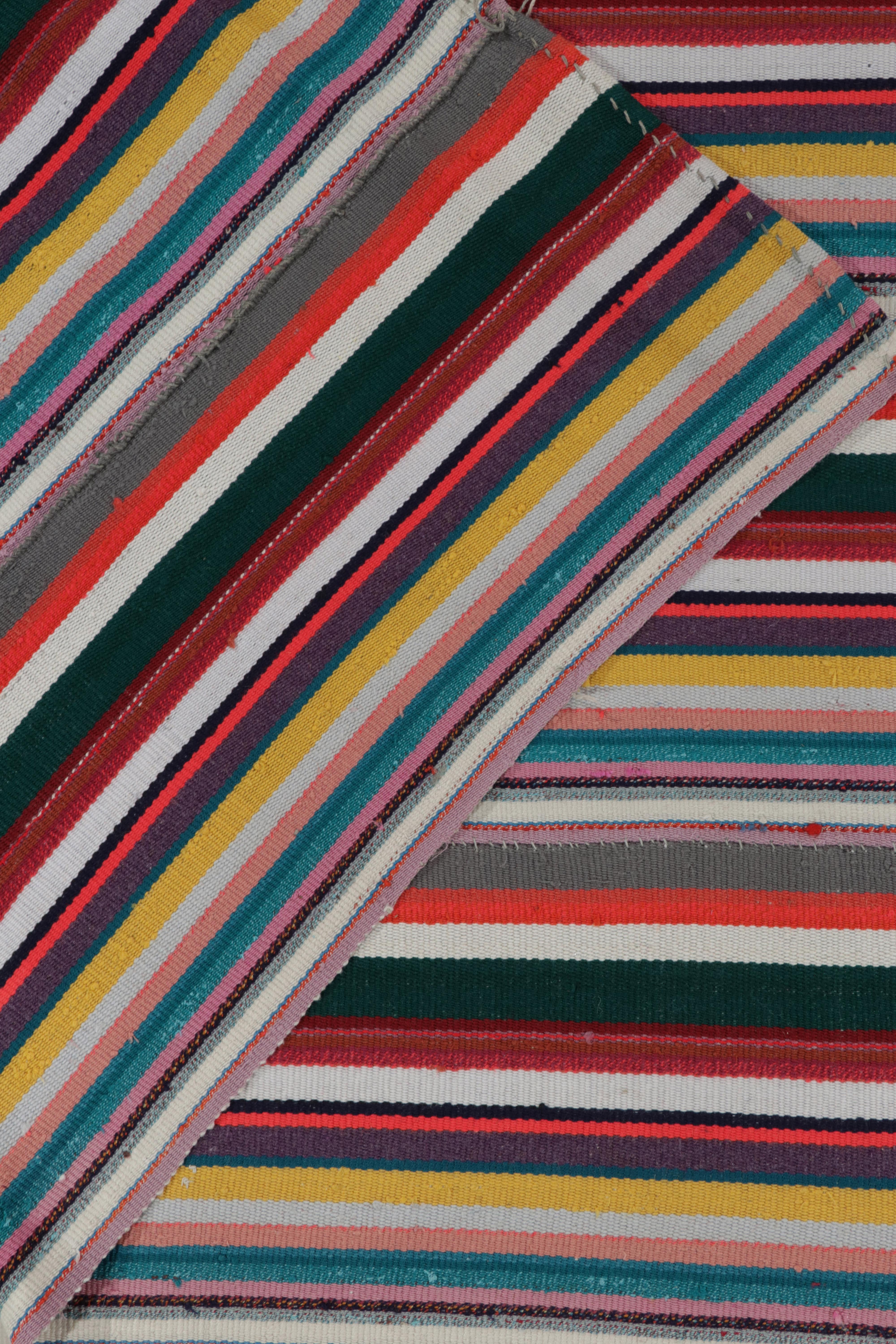 1950s Vintage Chaput Kilim Rug in Multicolor Stripe Patterns, by Rug & Kilim In Good Condition For Sale In Long Island City, NY