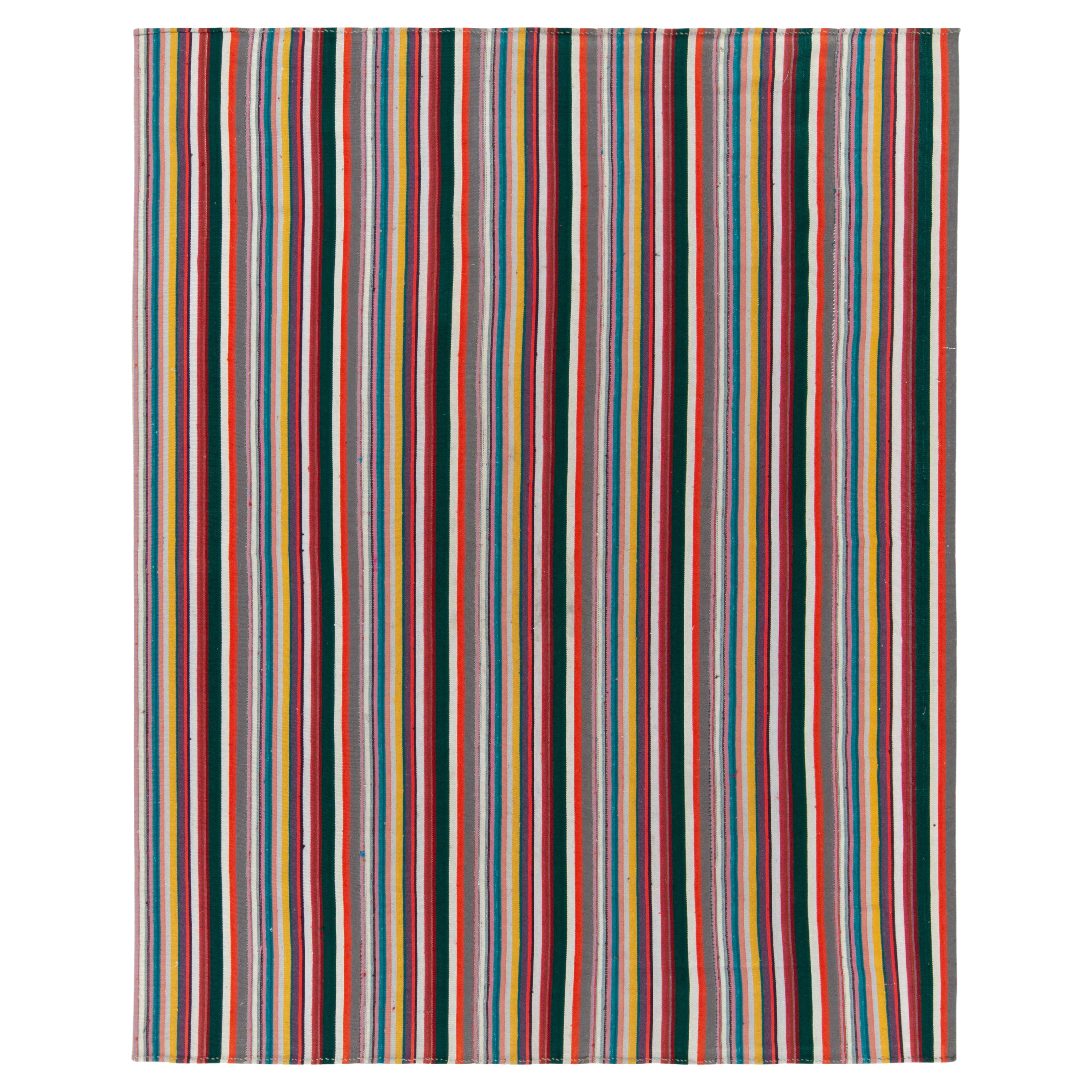 1950s Vintage Chaput Kilim Rug in Multicolor Stripe Patterns, by Rug & Kilim For Sale