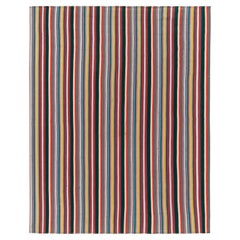 1950s Vintage Chaput Kilim Rug in Multicolor Stripe Patterns, by Rug & Kilim