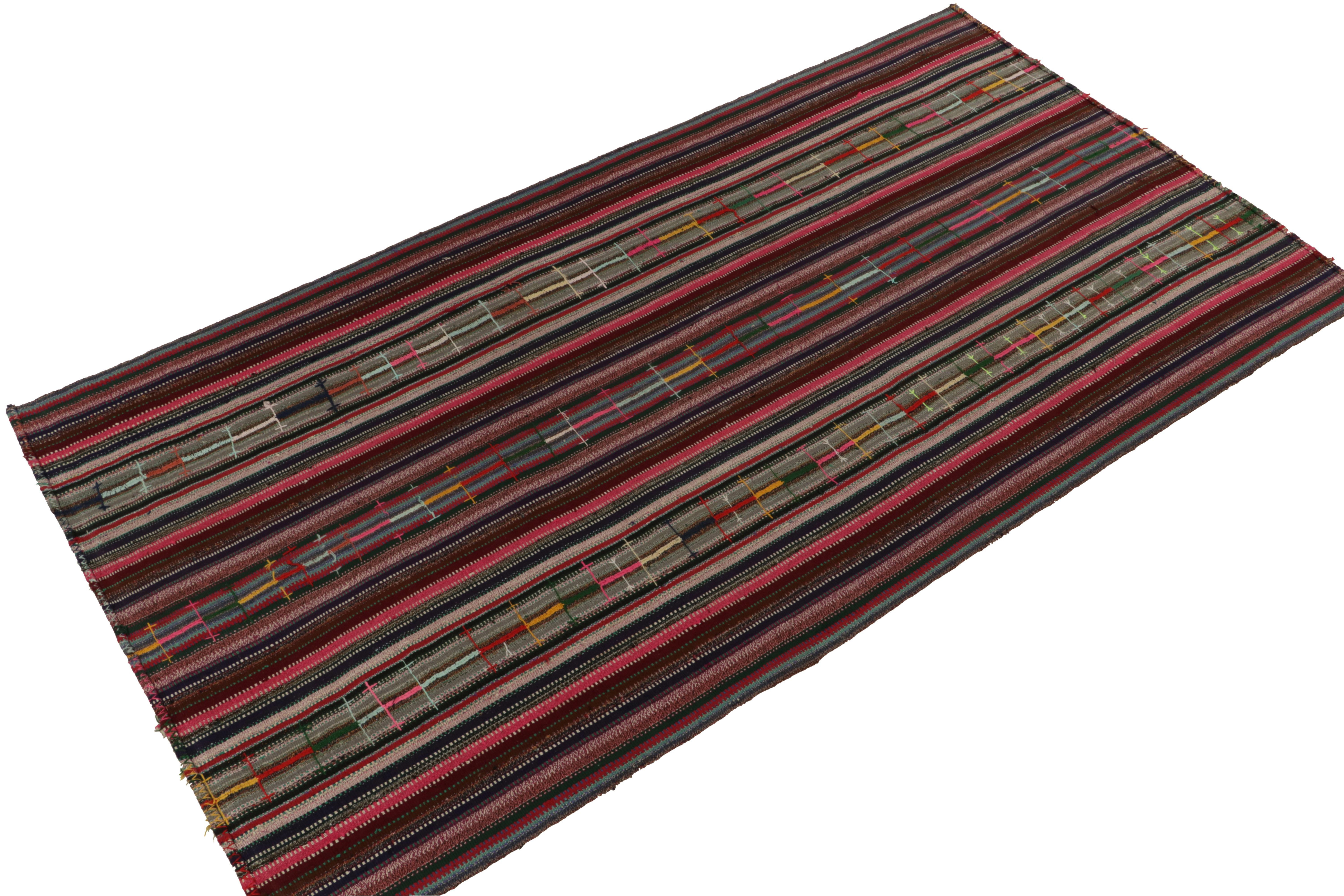 Mid-Century Modern 1950s Vintage Chaput Kilim Rug in Multicolor Striped Patterns, by Rug & Kilim For Sale