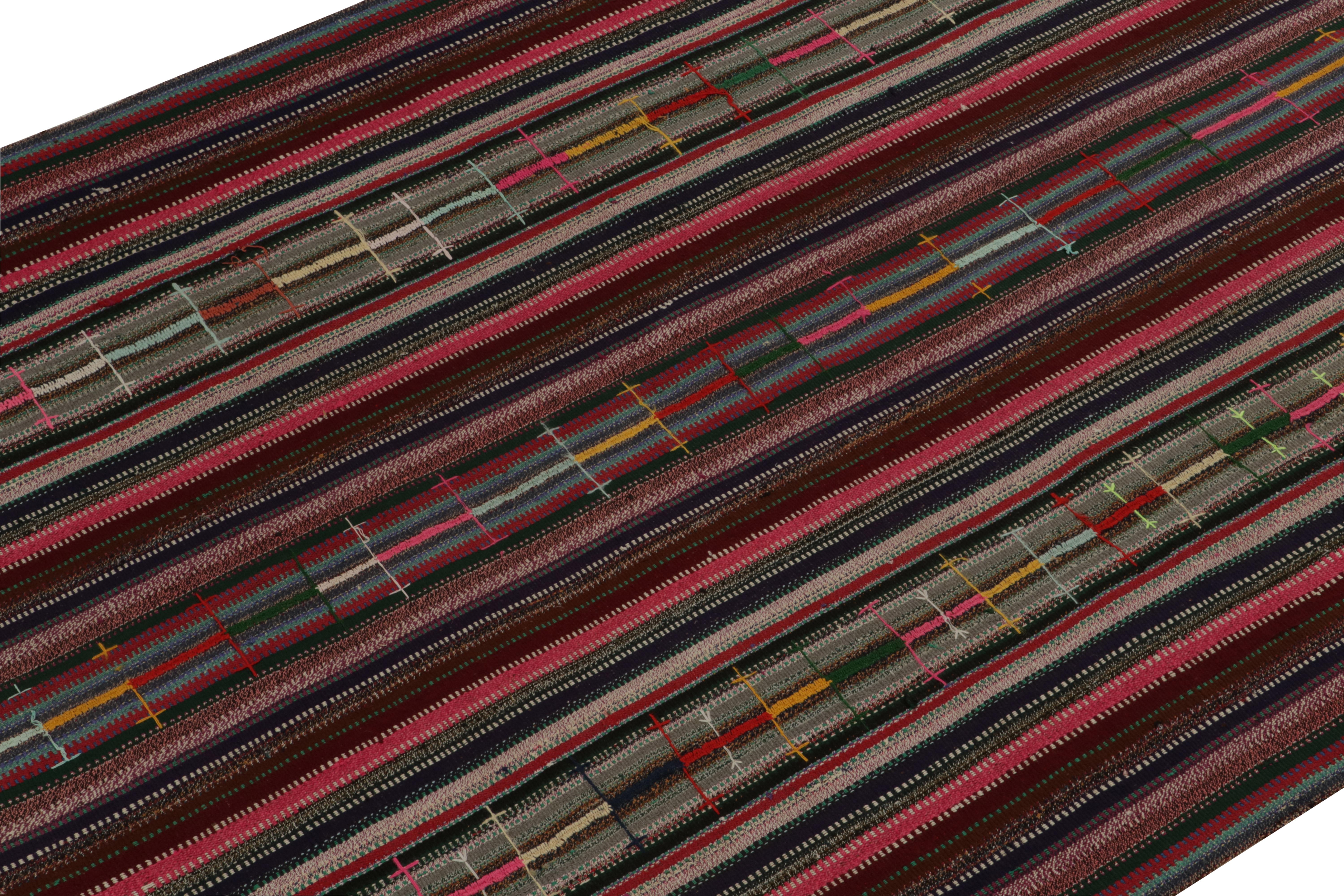 Turkish 1950s Vintage Chaput Kilim Rug in Multicolor Striped Patterns, by Rug & Kilim For Sale