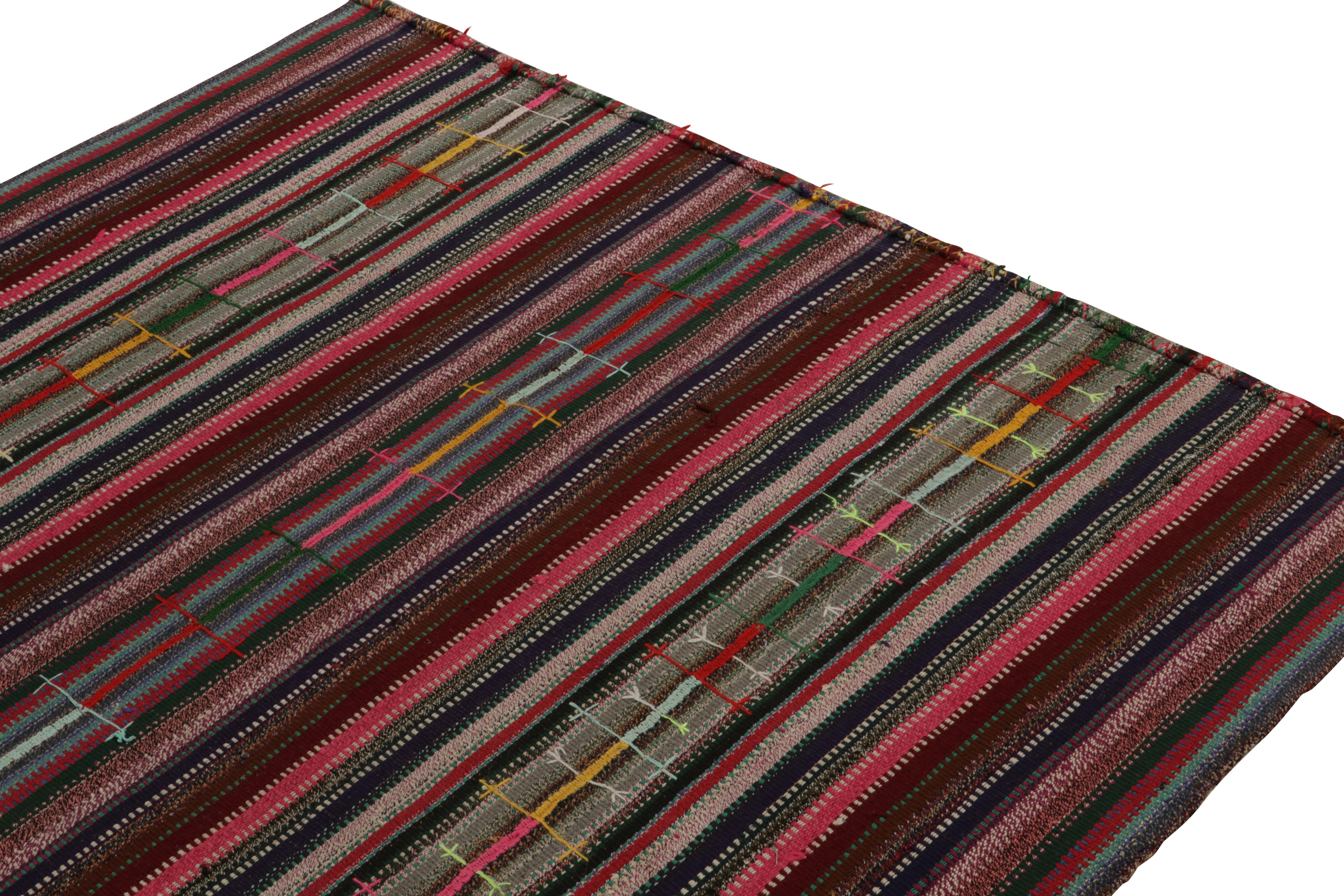 Hand-Knotted 1950s Vintage Chaput Kilim Rug in Multicolor Striped Patterns, by Rug & Kilim For Sale
