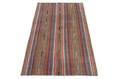 1950s Vintage Chaput Kilim Rug in Multicolor Striped Patterns, by Rug & Kilim