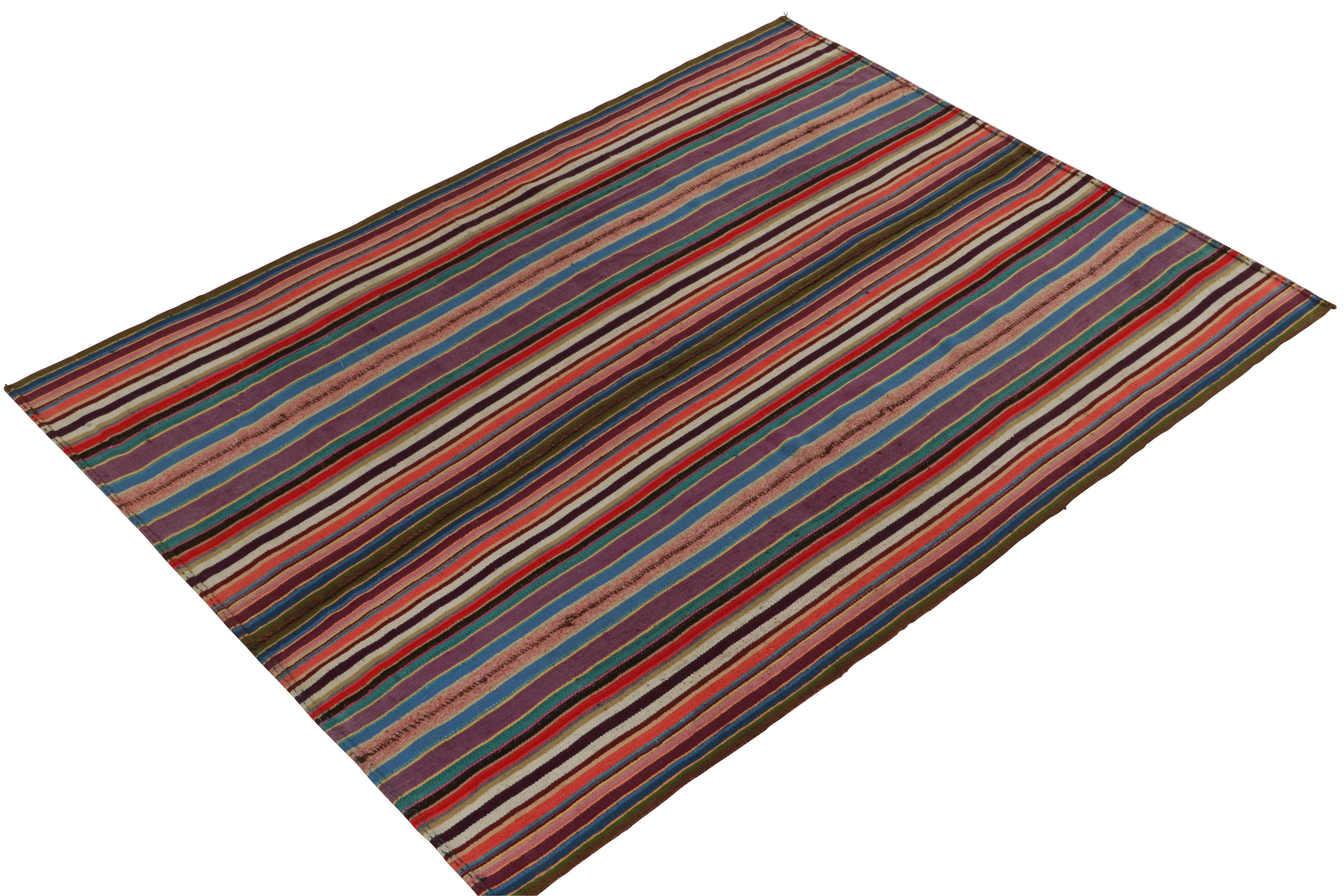 Mid-Century Modern 1950s Vintage Chaput Kilim Rug in Multicolor Stripes, Patterns by Rug & Kilim For Sale