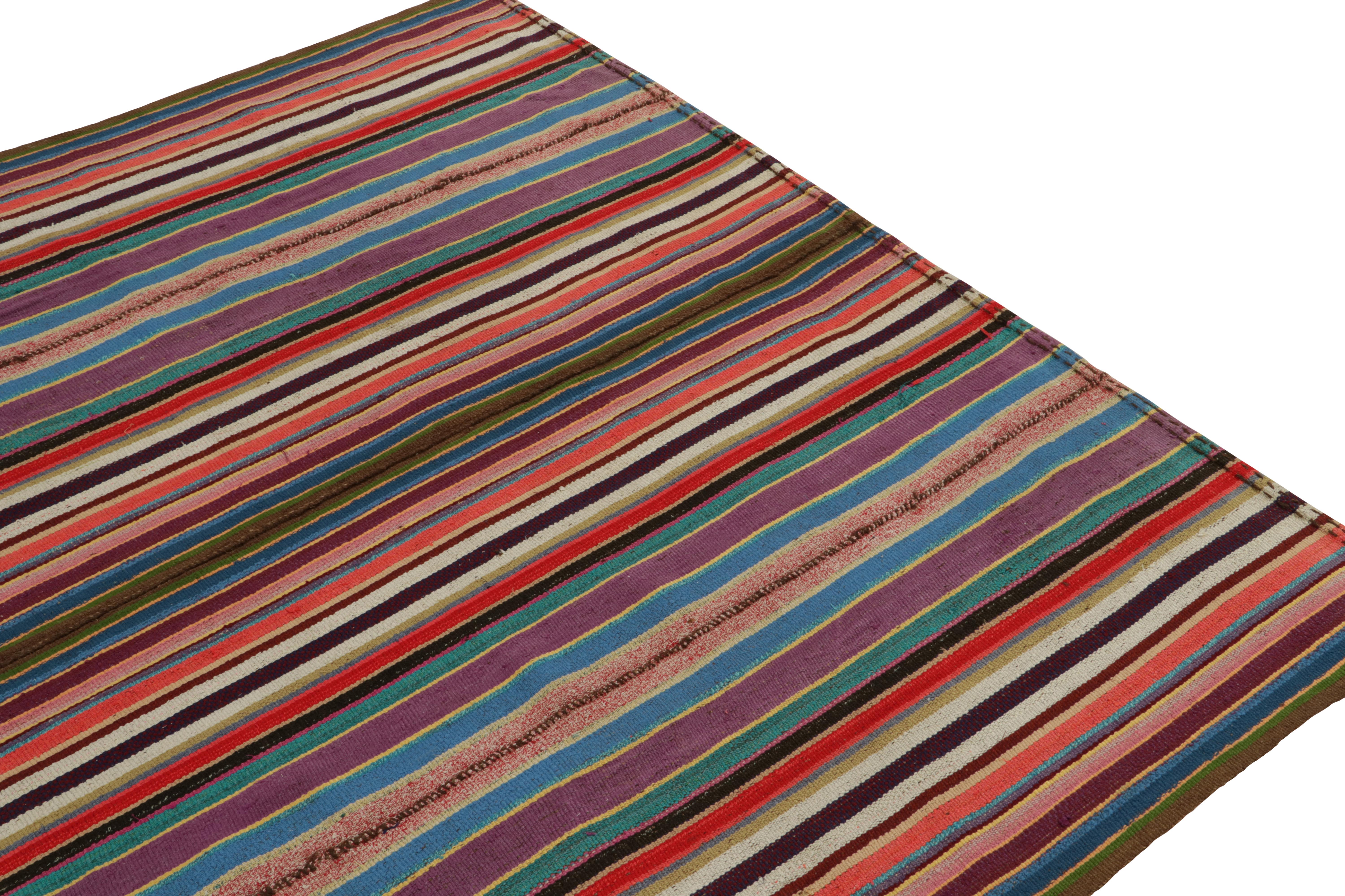 Turkish 1950s Vintage Chaput Kilim Rug in Multicolor Stripes, Patterns by Rug & Kilim For Sale