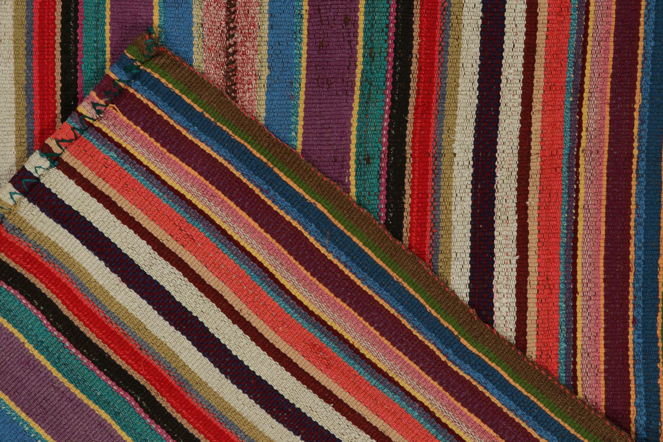 1950s Vintage Chaput Kilim Rug in Multicolor Stripes, Patterns by Rug & Kilim In Good Condition For Sale In Long Island City, NY